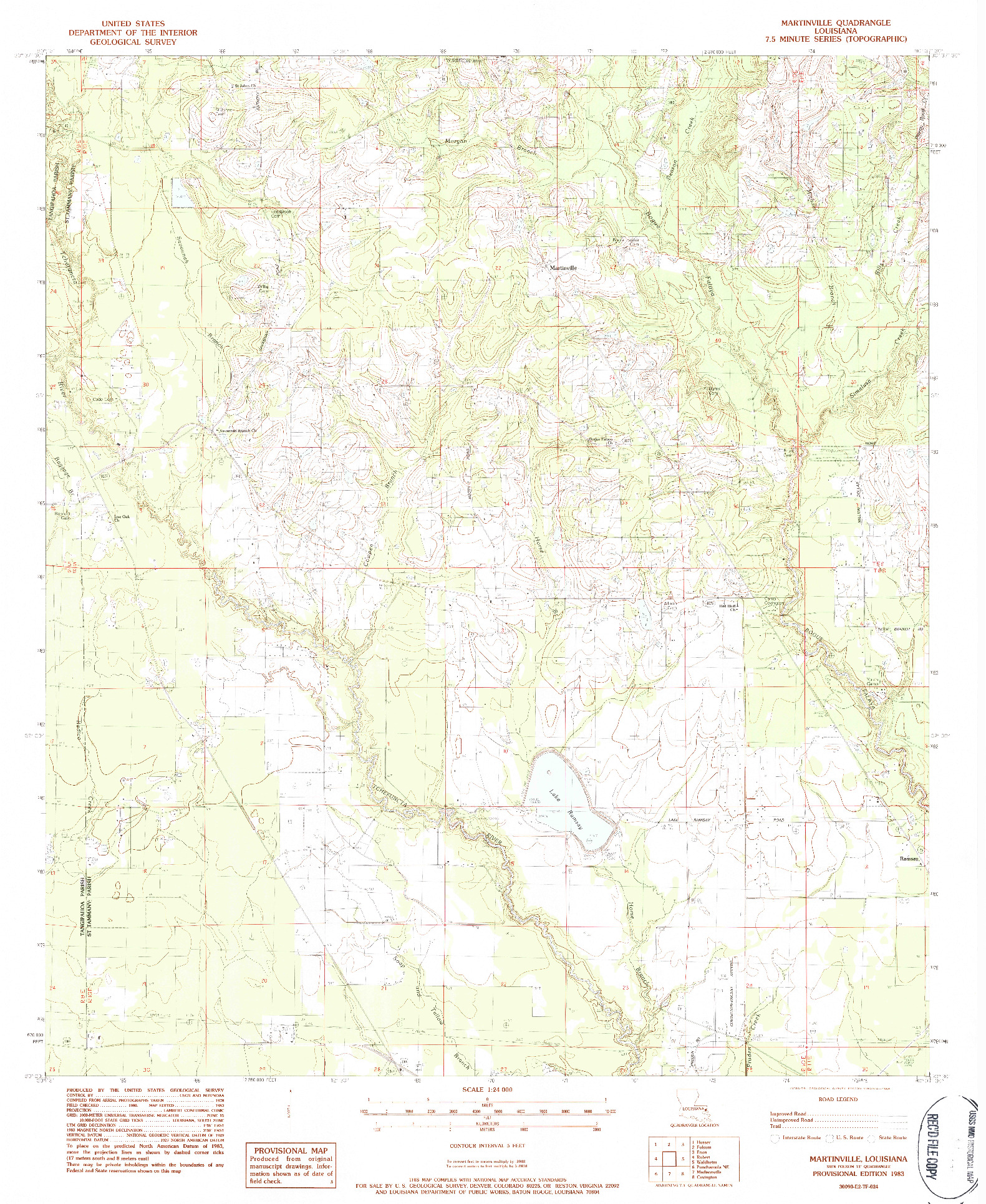 USGS 1:24000-SCALE QUADRANGLE FOR MARTINVILLE, LA 1983