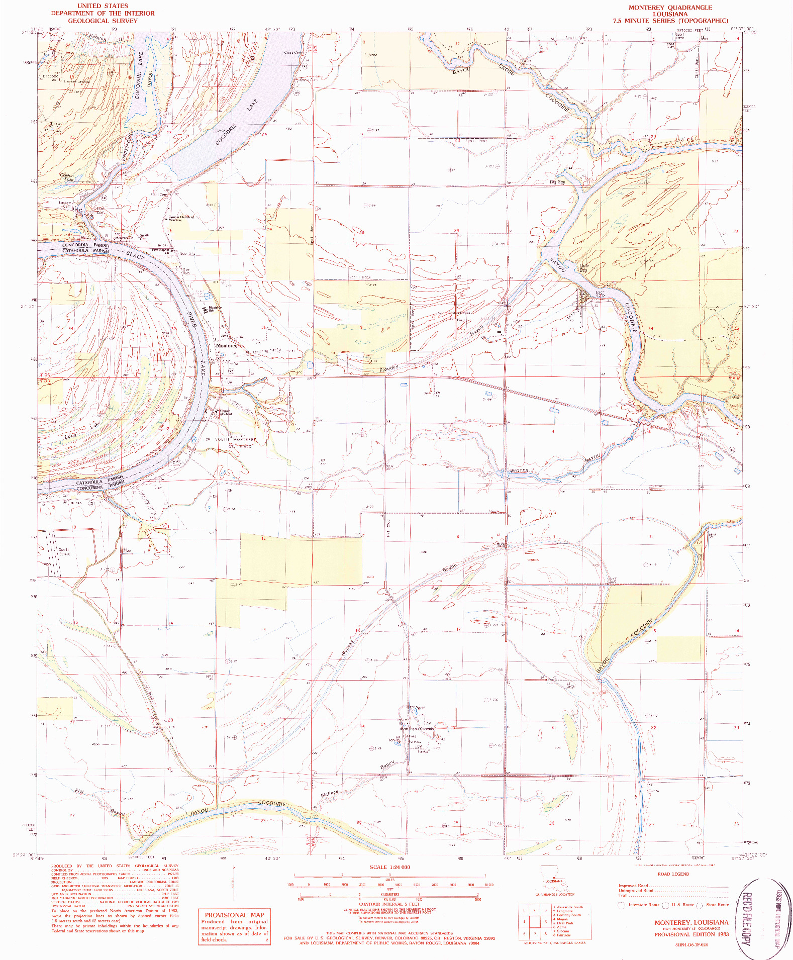 USGS 1:24000-SCALE QUADRANGLE FOR MONTEREY, LA 1983