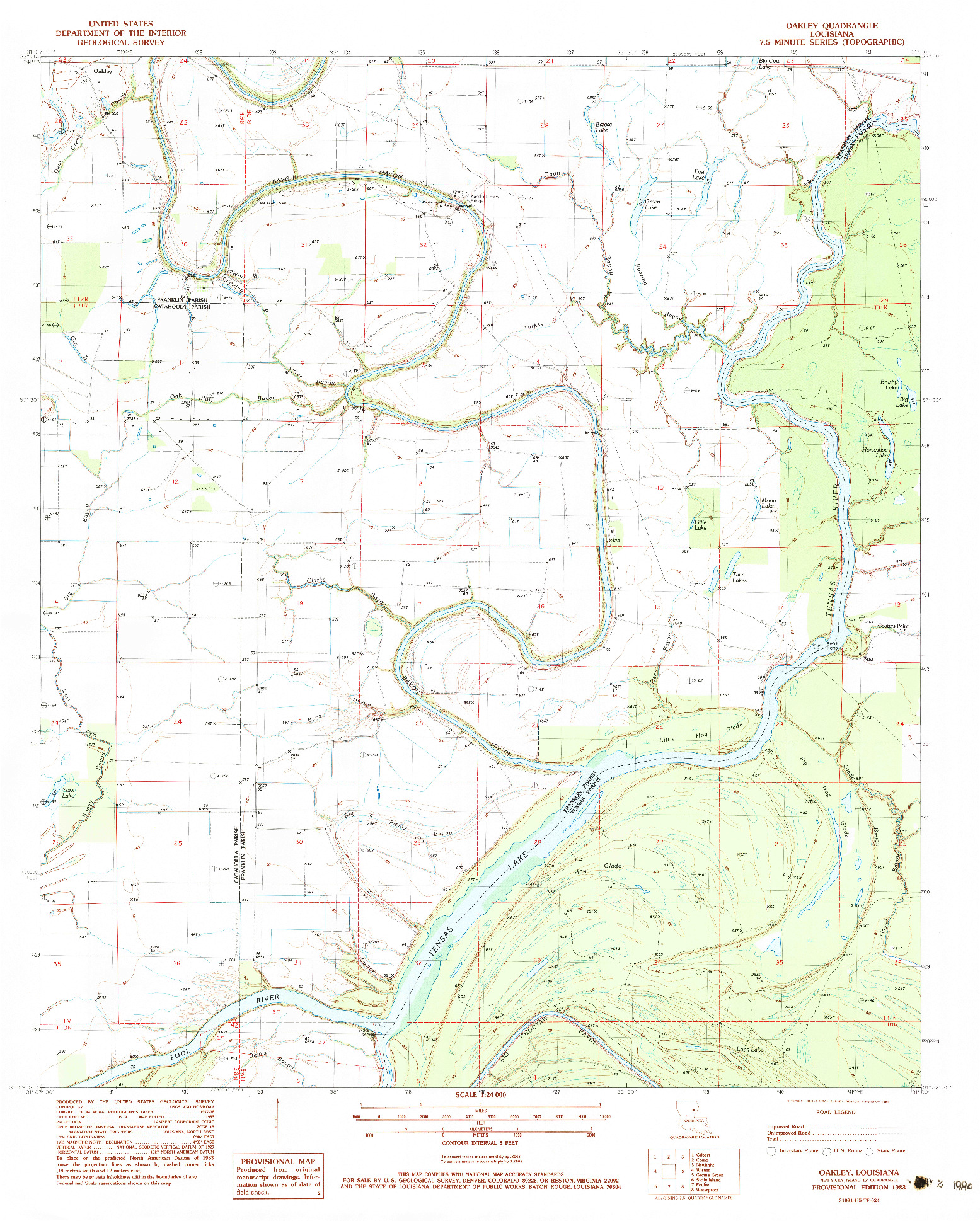 USGS 1:24000-SCALE QUADRANGLE FOR OAKLEY, LA 1983