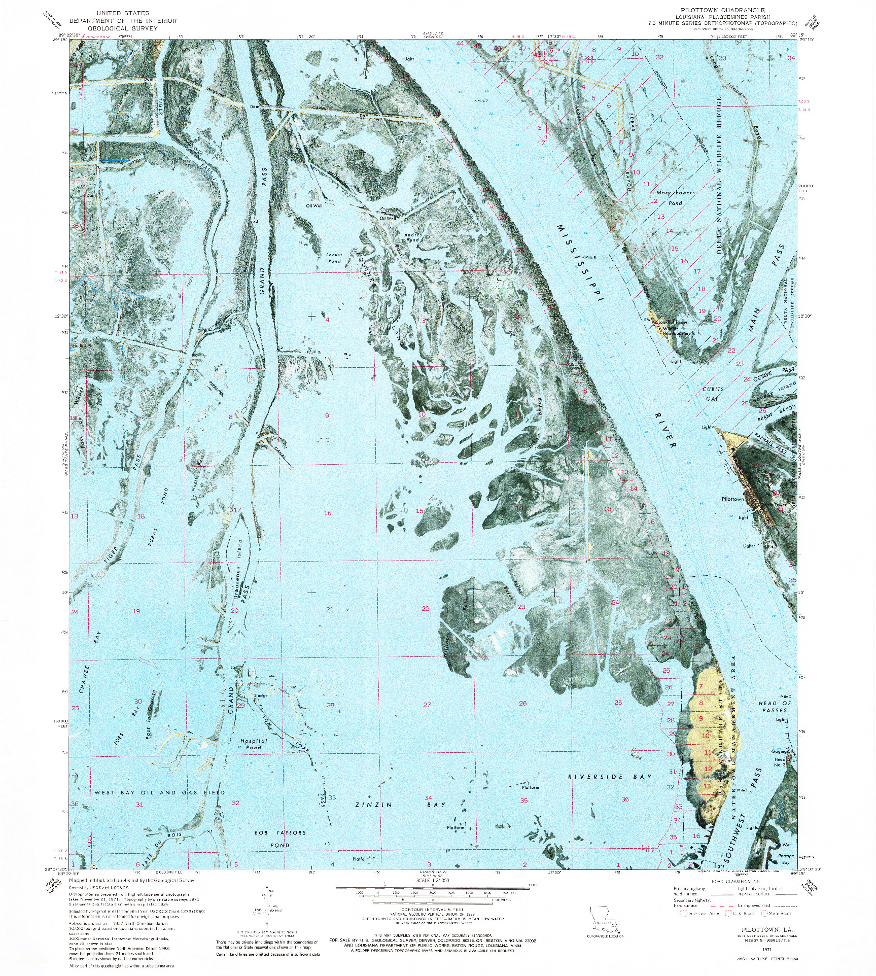 USGS 1:24000-SCALE QUADRANGLE FOR PILOTTOWN, LA 1971