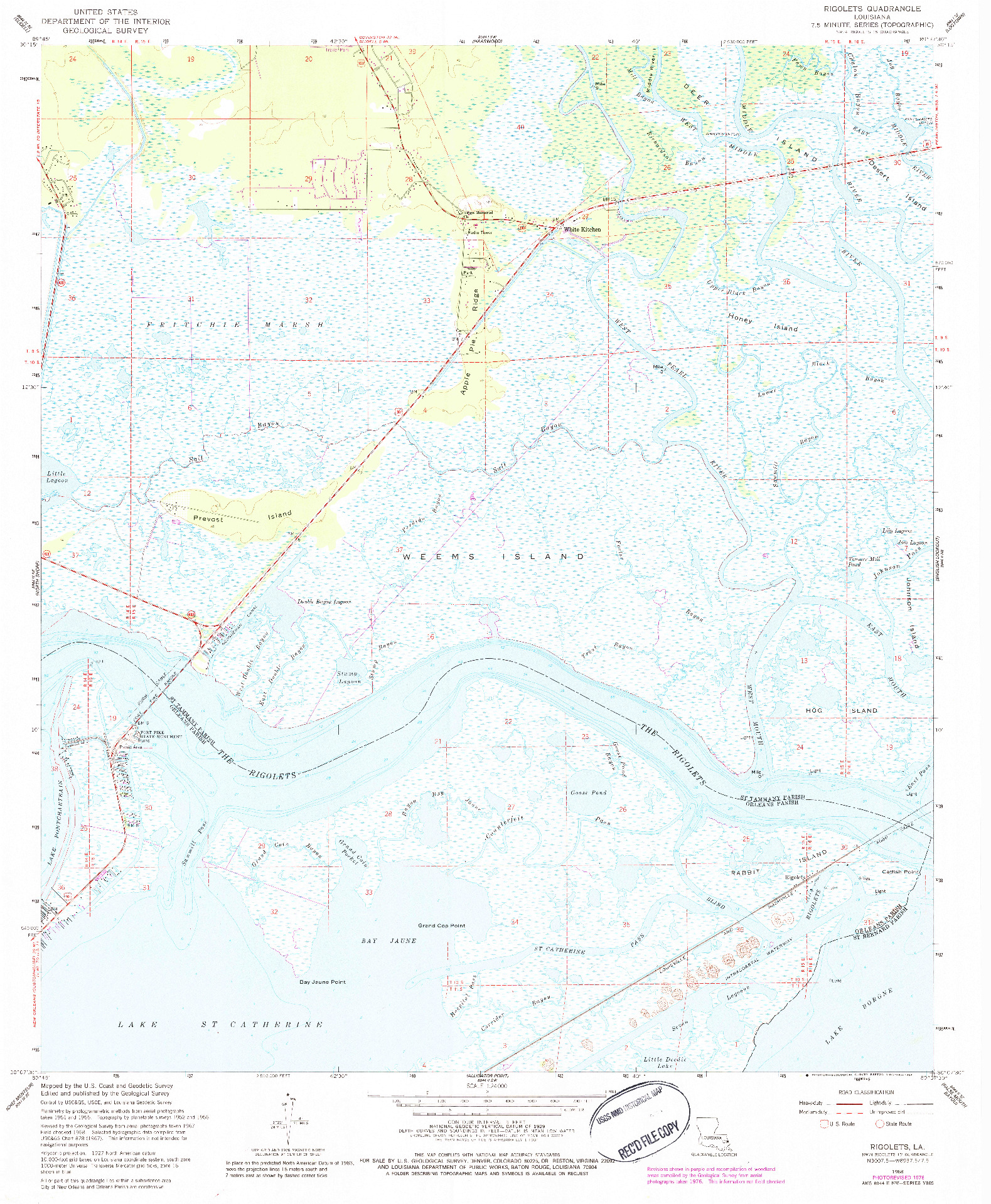 USGS 1:24000-SCALE QUADRANGLE FOR RIGOLETS, LA 1968