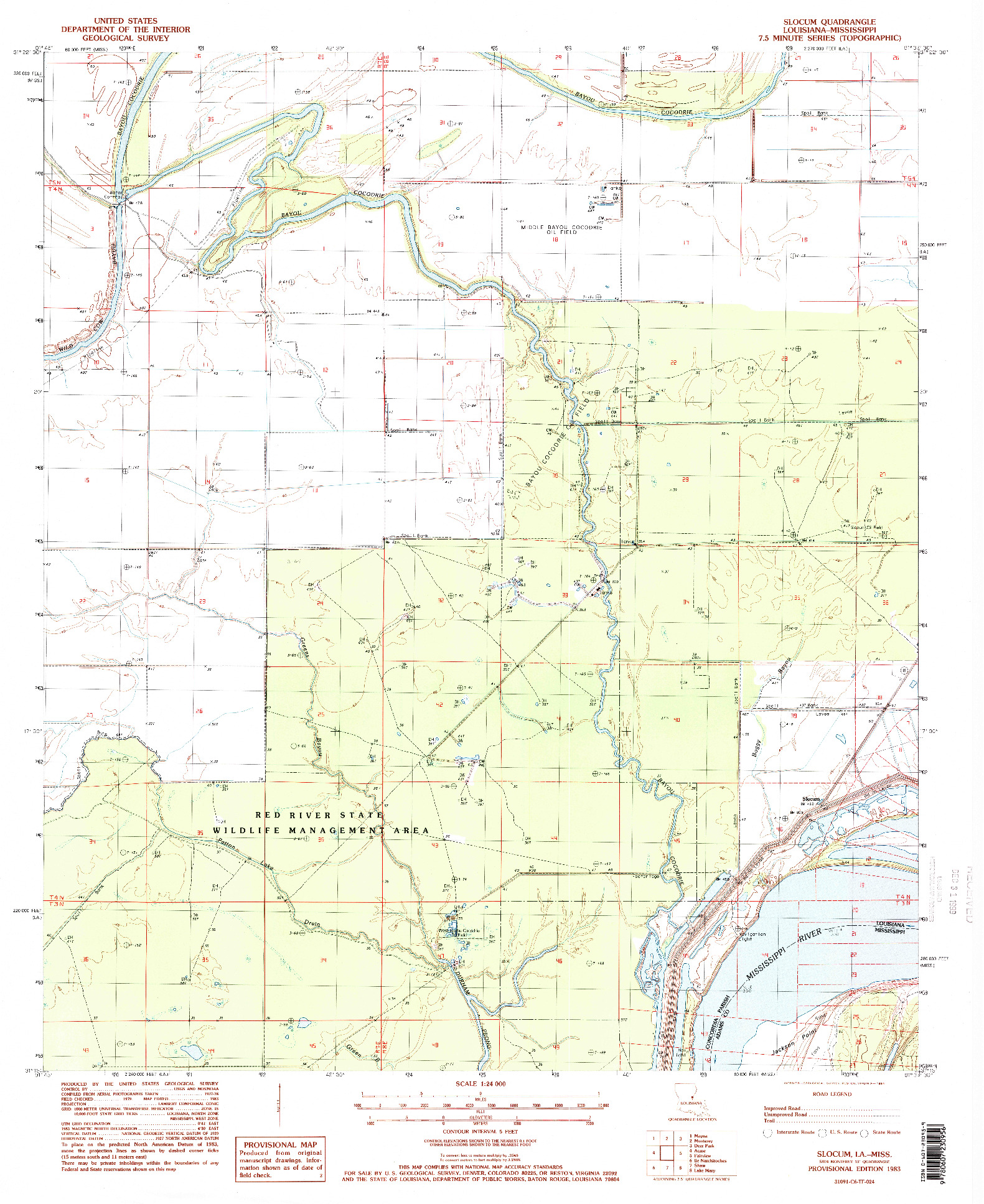 USGS 1:24000-SCALE QUADRANGLE FOR SLOCUM, LA 1983