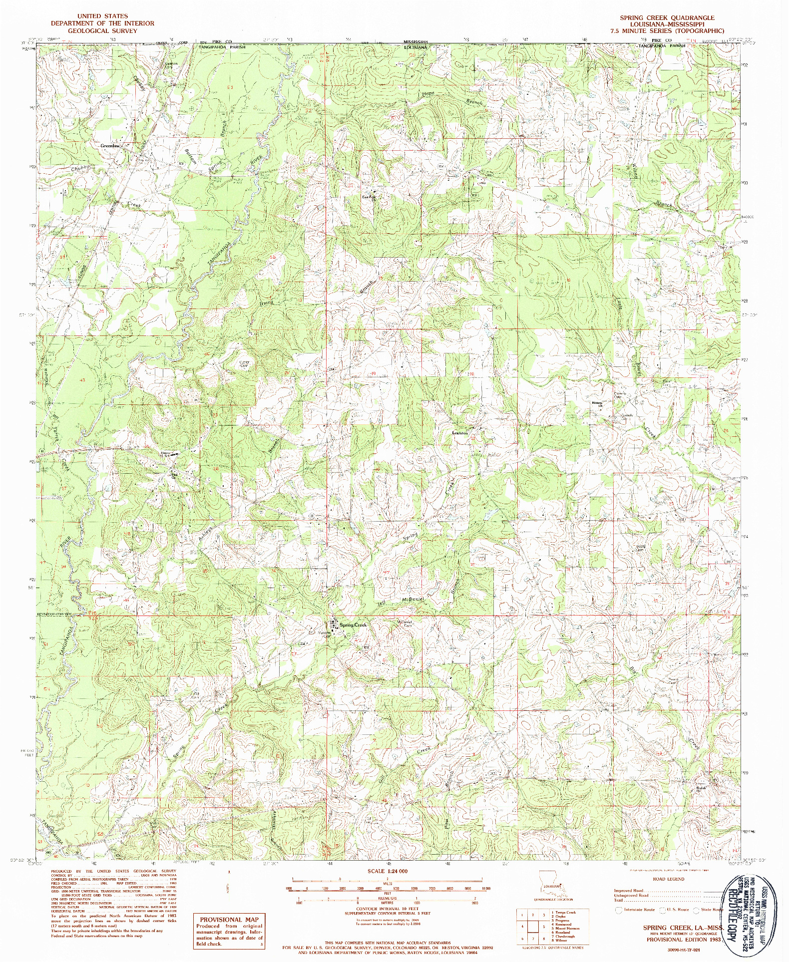 USGS 1:24000-SCALE QUADRANGLE FOR SPRING CREEK, LA 1983