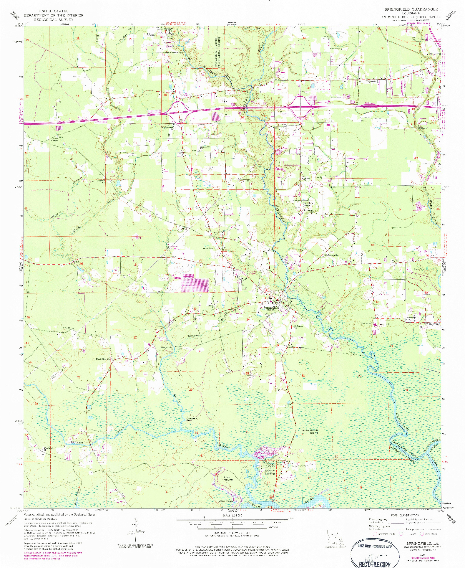 USGS 1:24000-SCALE QUADRANGLE FOR SPRINGFIELD, LA 1963