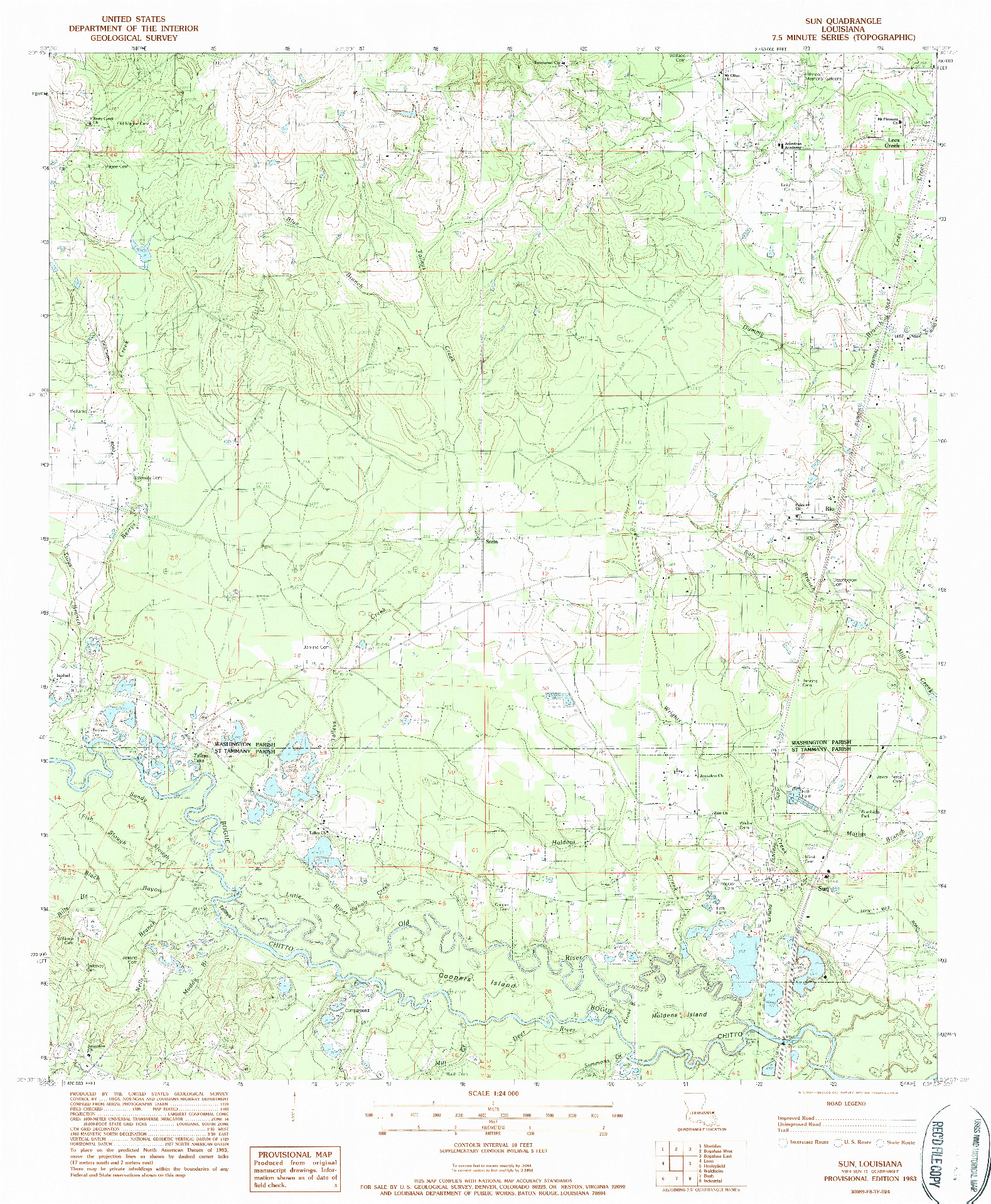 USGS 1:24000-SCALE QUADRANGLE FOR SUN, LA 1983