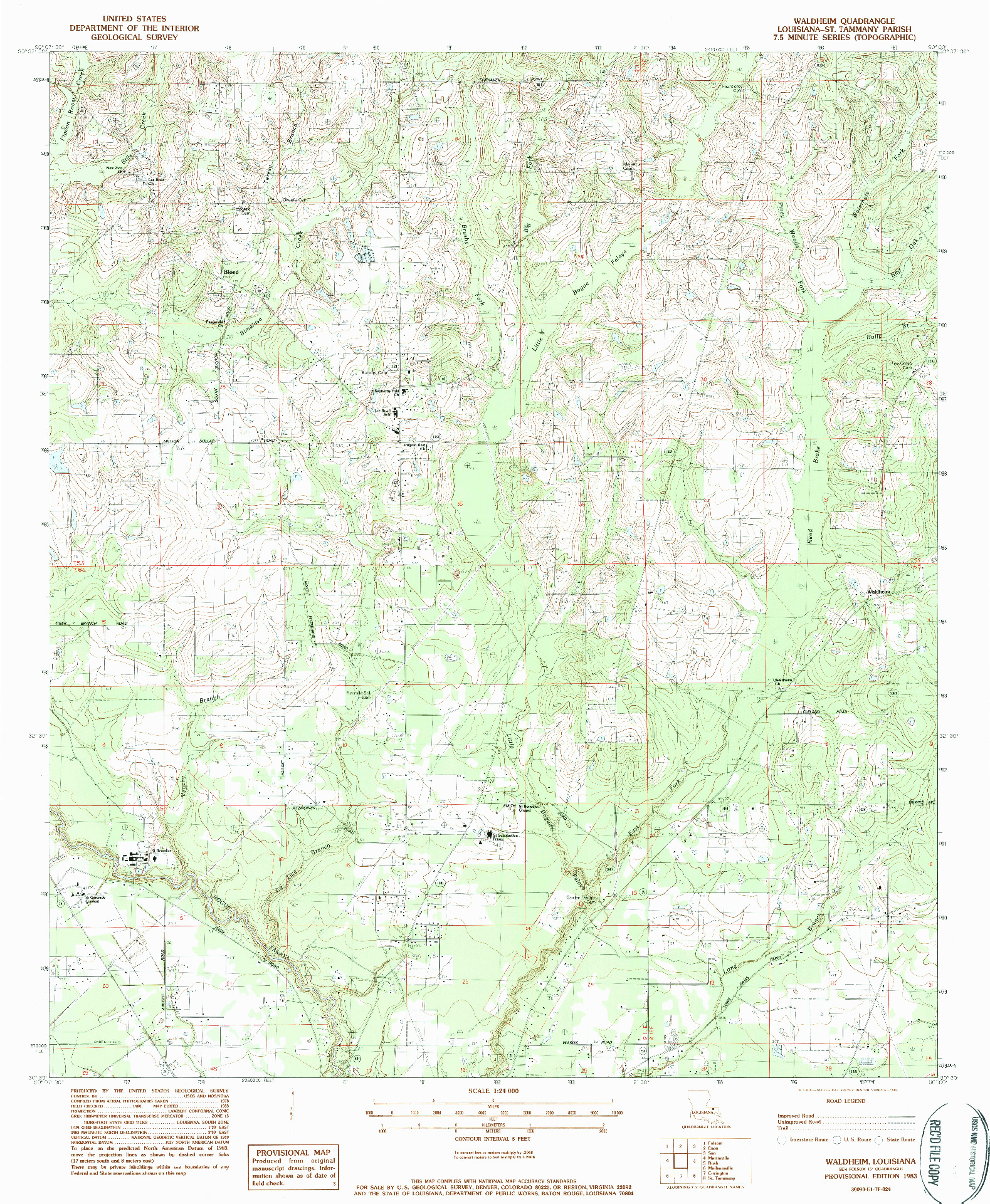 USGS 1:24000-SCALE QUADRANGLE FOR WALDHEIM, LA 1983