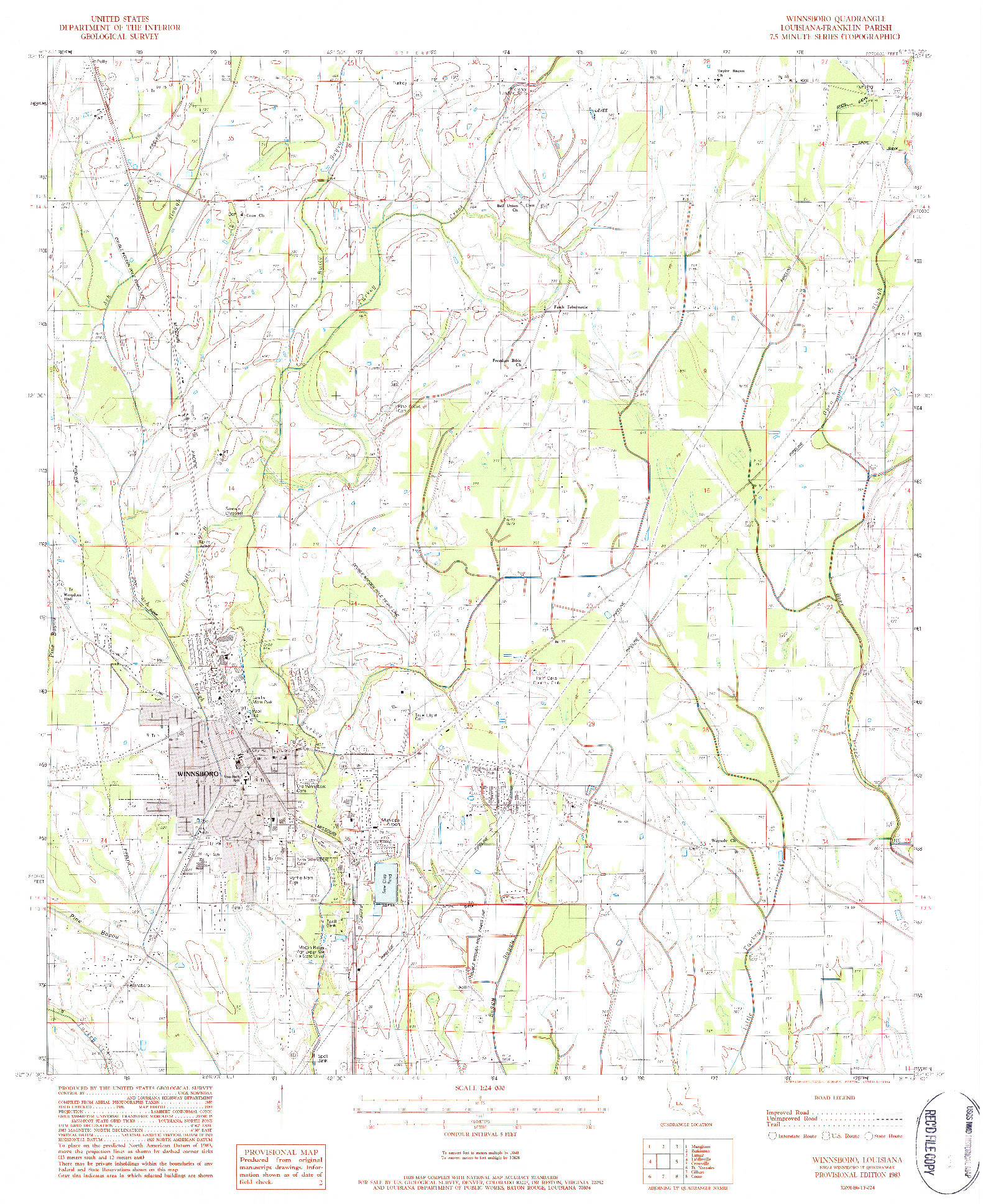 USGS 1:24000-SCALE QUADRANGLE FOR WINNSBORO, LA 1983