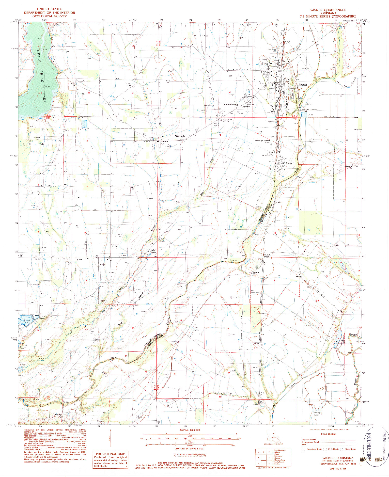 USGS 1:24000-SCALE QUADRANGLE FOR WISNER, LA 1983