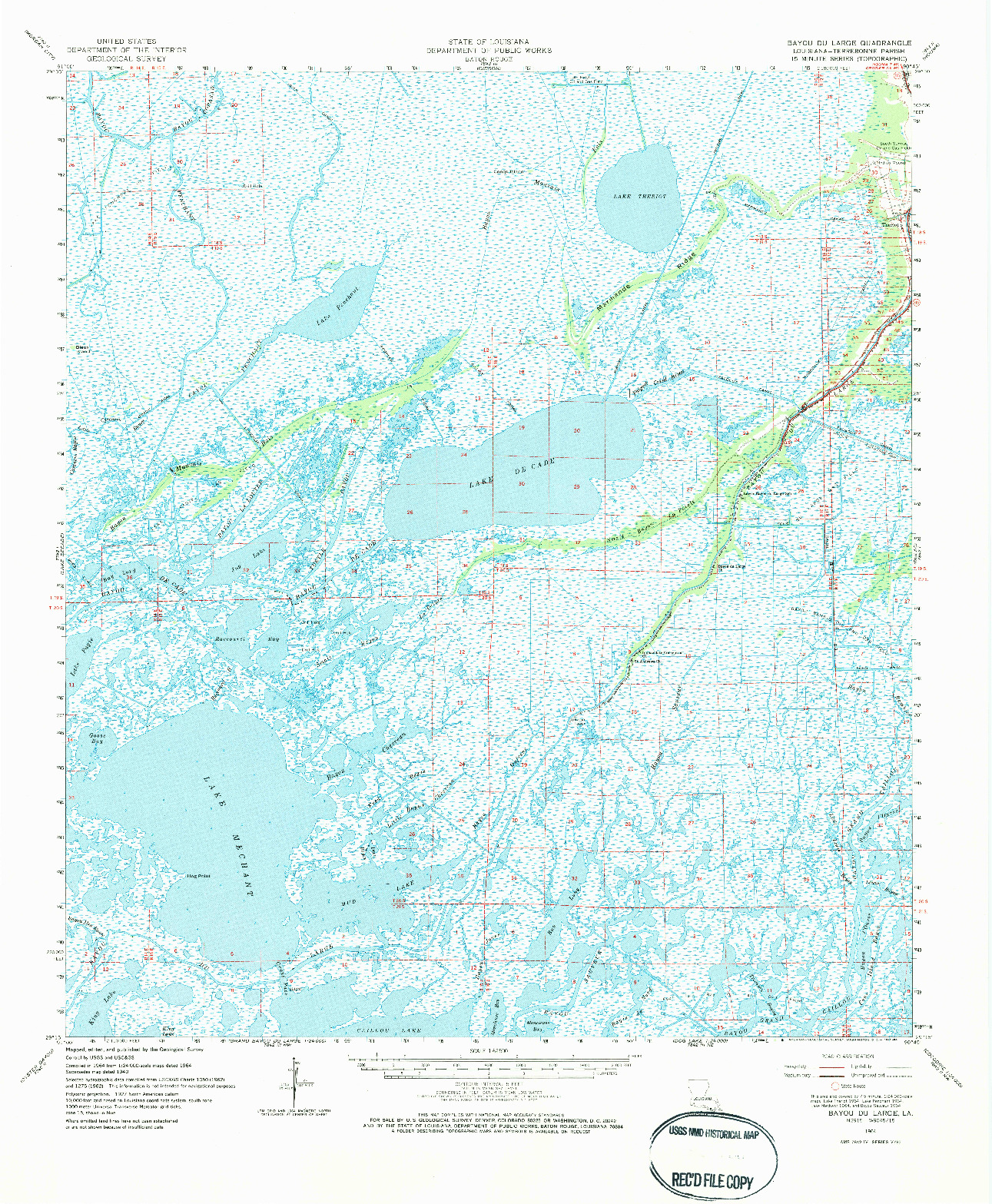 USGS 1:62500-SCALE QUADRANGLE FOR BAYOU DU LARGE, LA 1964