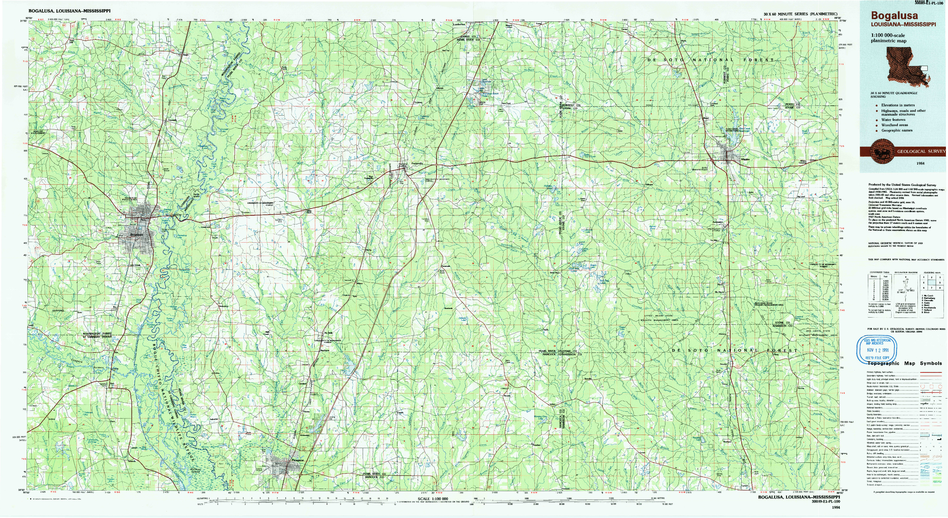 USGS 1:100000-SCALE QUADRANGLE FOR BOGALUSA, LA 1984