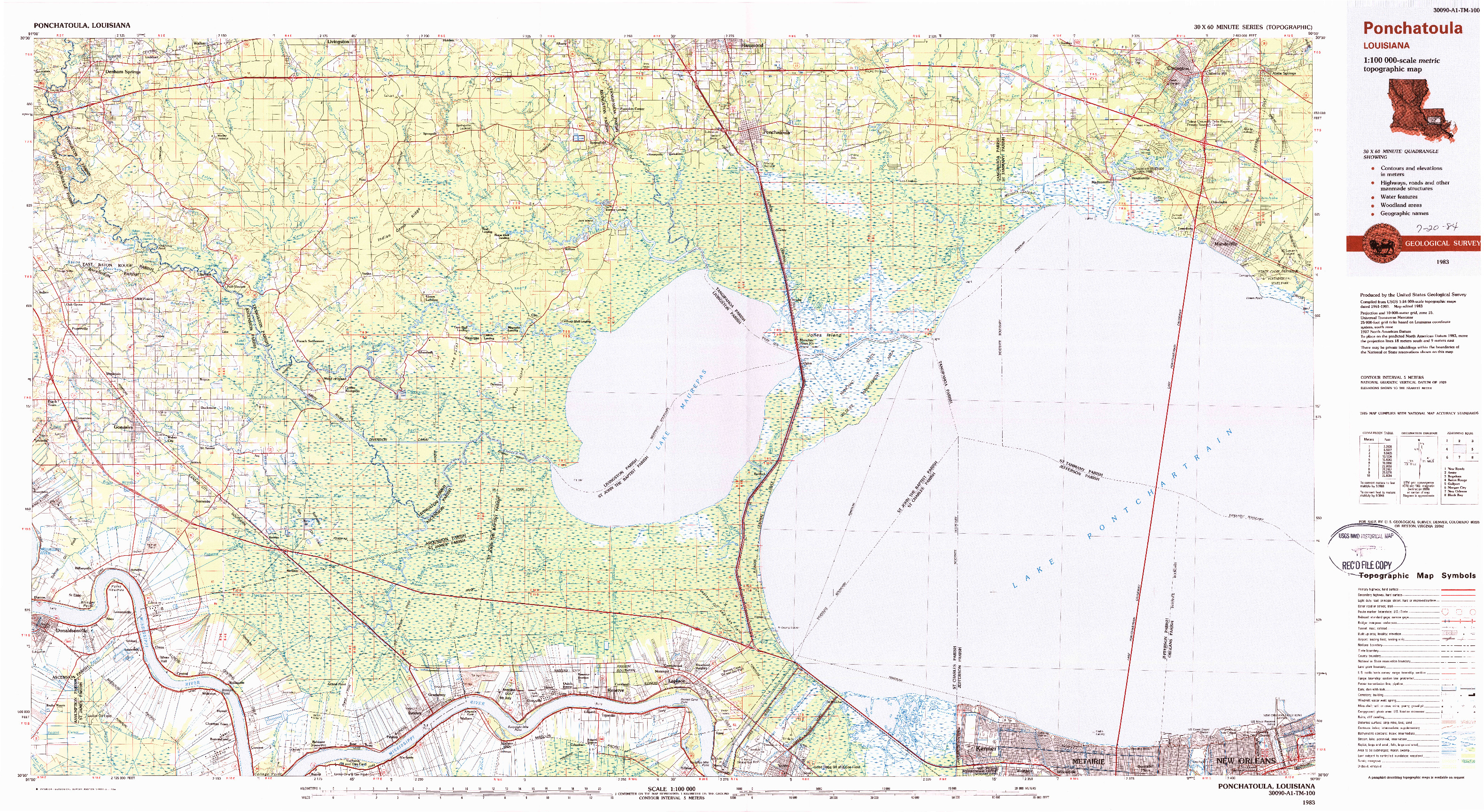 USGS 1:100000-SCALE QUADRANGLE FOR PONCHATOULA, LA 1983