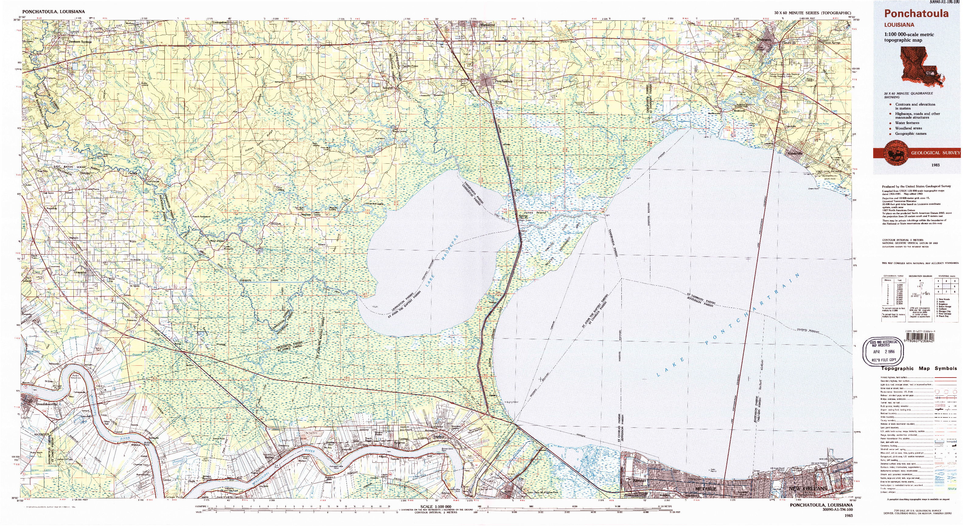 USGS 1:100000-SCALE QUADRANGLE FOR PONCHATOULA, LA 1983