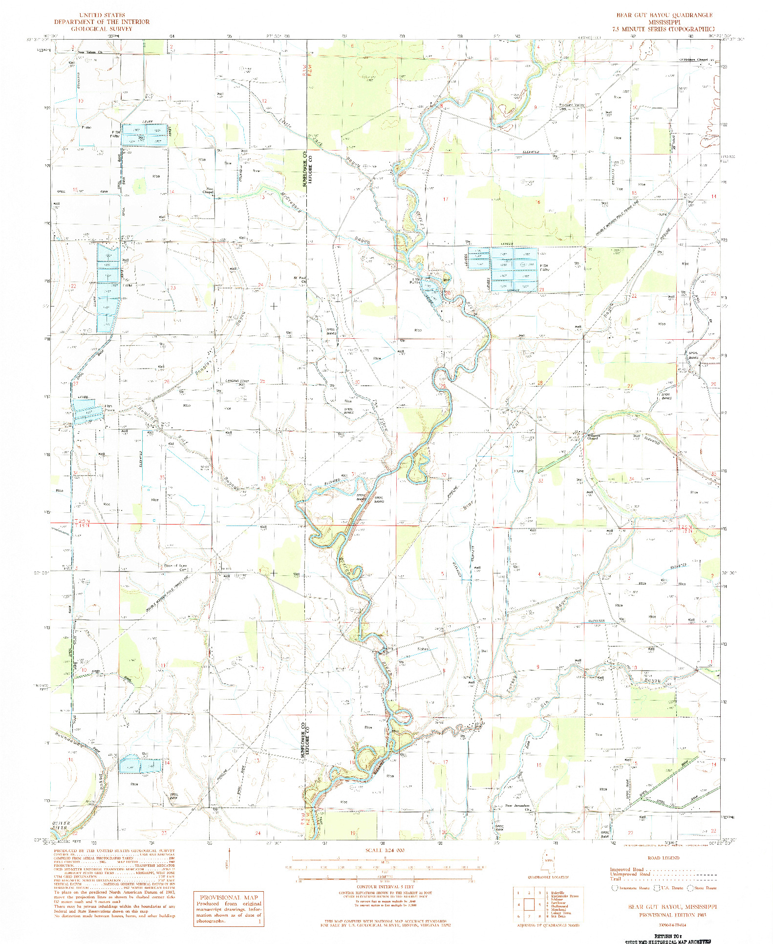 USGS 1:24000-SCALE QUADRANGLE FOR BEAR GUT BAYOU, MS 1983