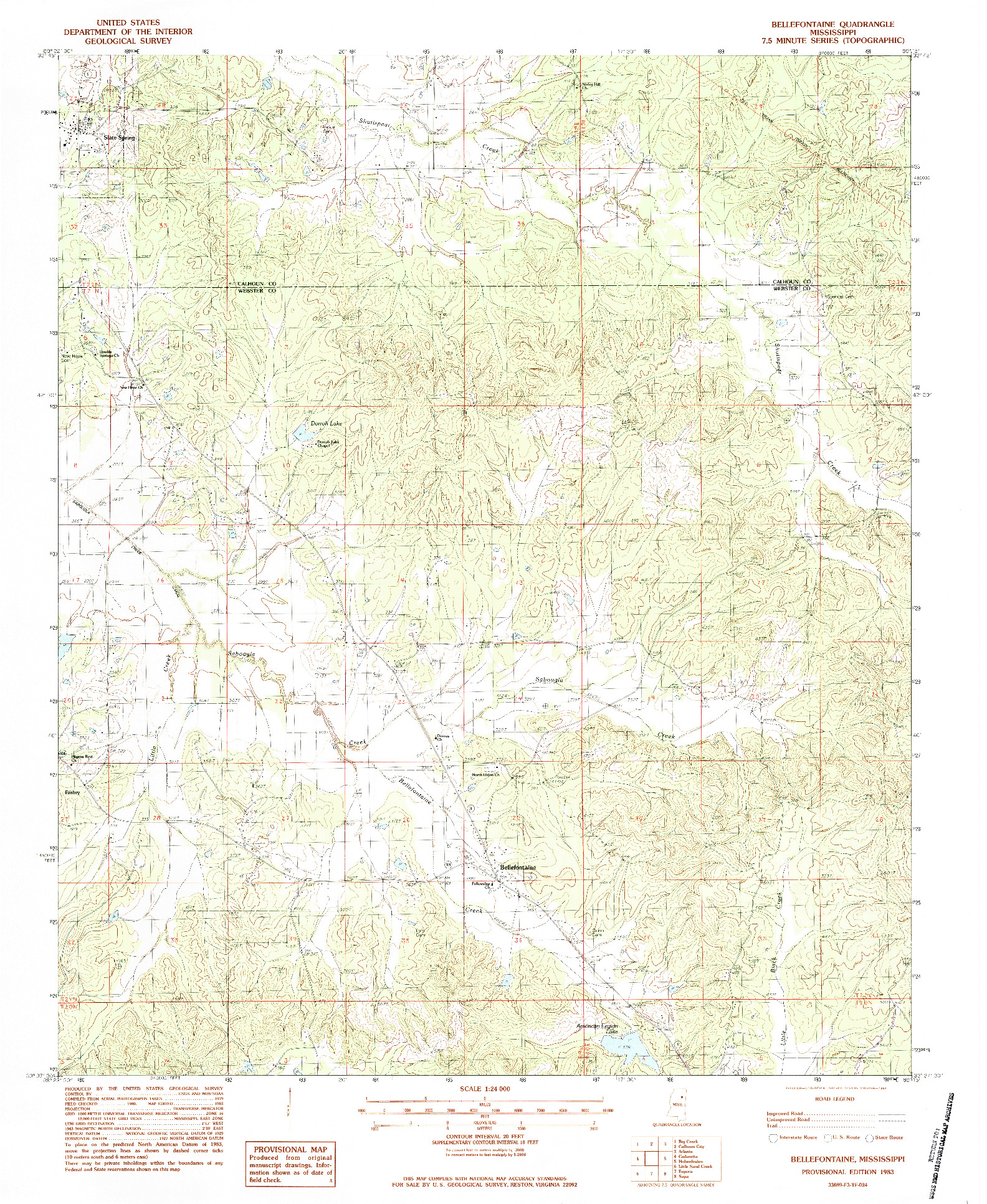 USGS 1:24000-SCALE QUADRANGLE FOR BELLEFONTAINE, MS 1983