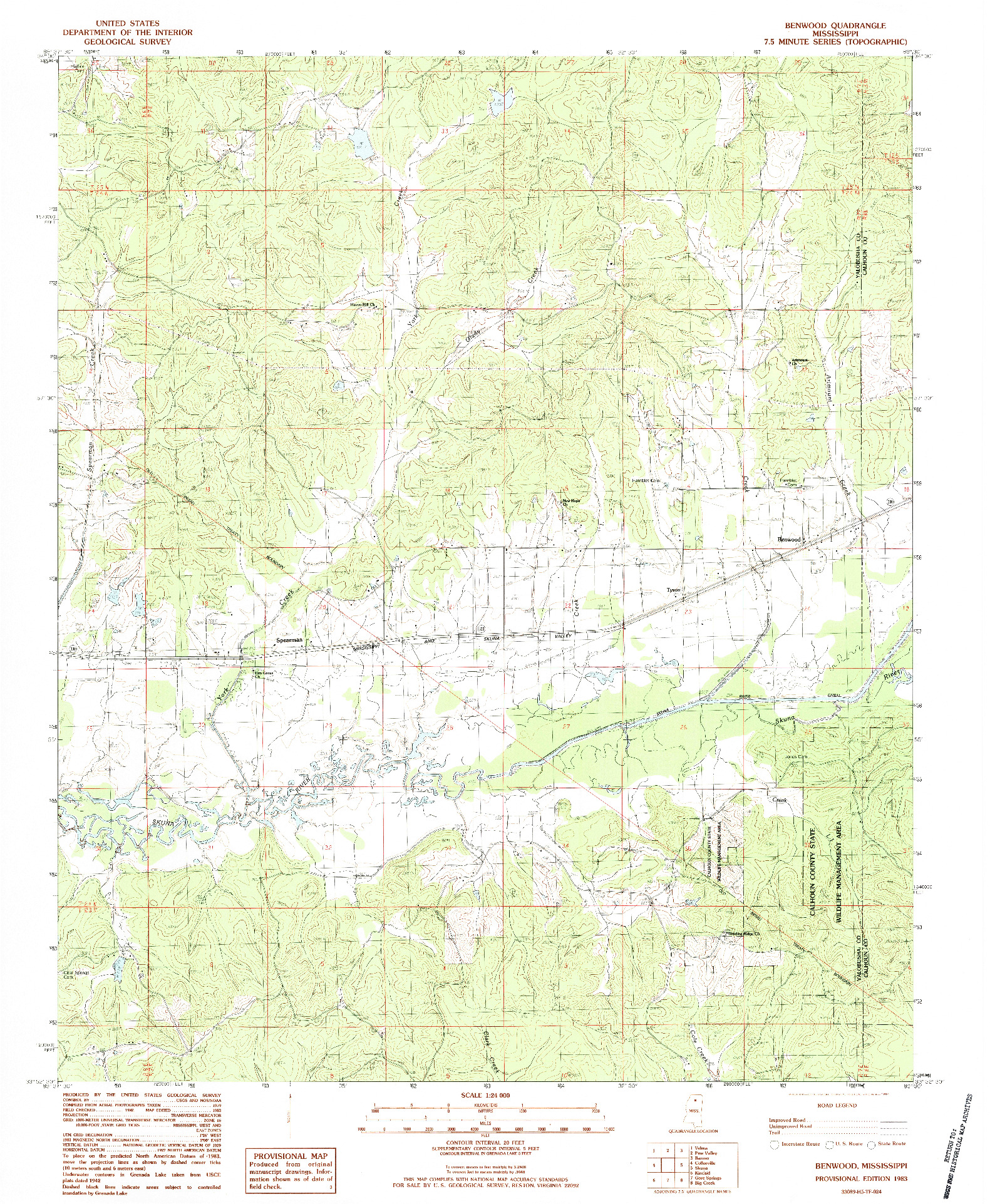 USGS 1:24000-SCALE QUADRANGLE FOR BENWOOD, MS 1983