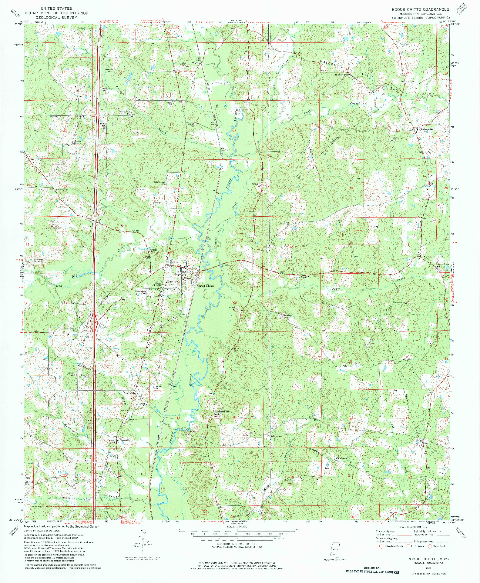 USGS 1:24000-SCALE QUADRANGLE FOR BOGUE CHITTO, MS 1972