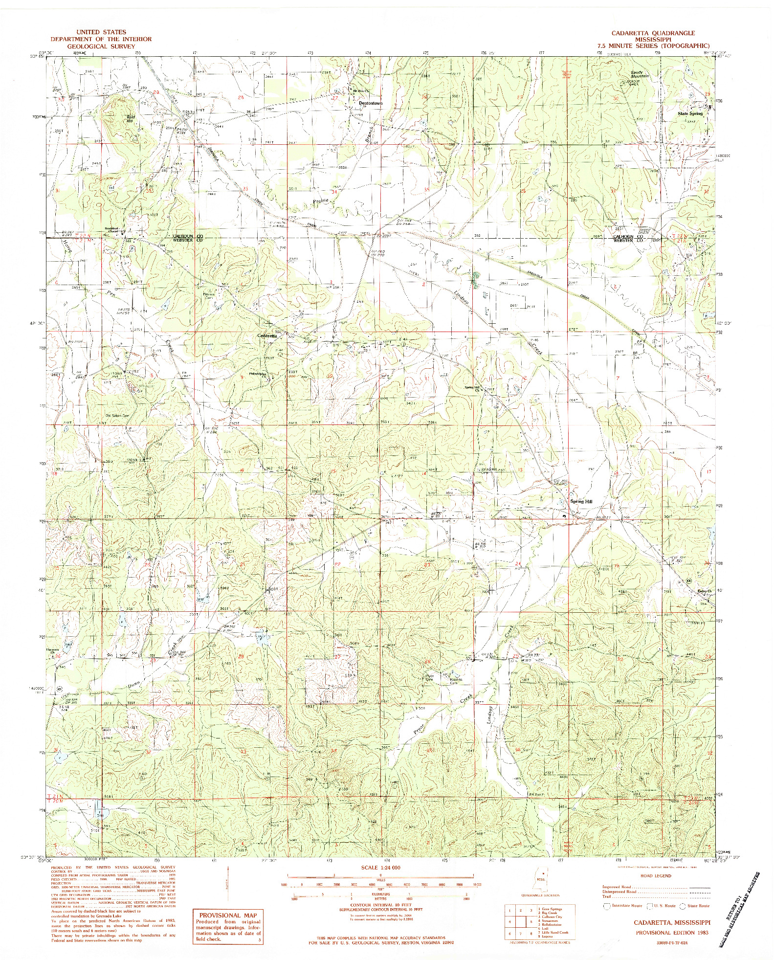 USGS 1:24000-SCALE QUADRANGLE FOR CADARETTA, MS 1983