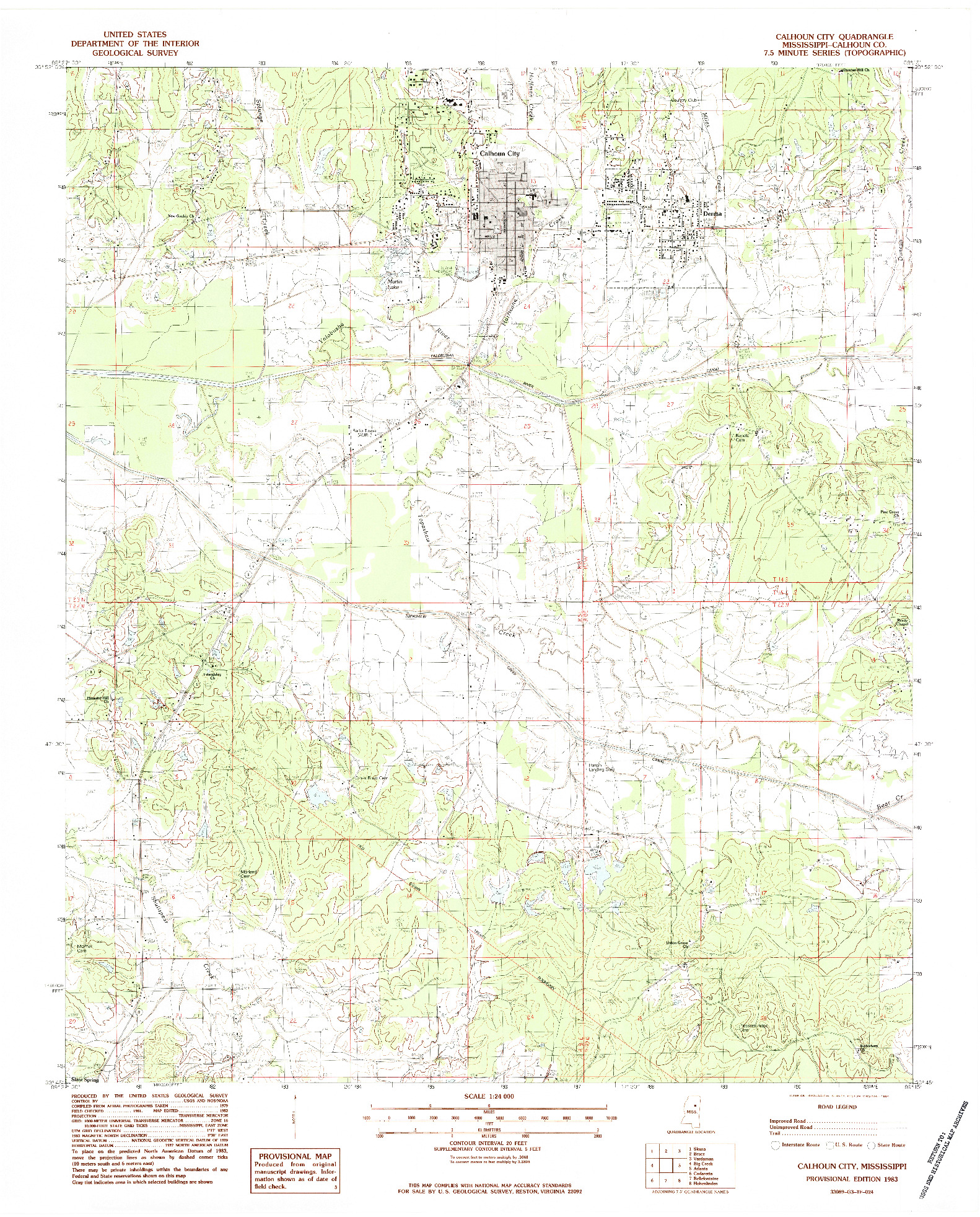 USGS 1:24000-SCALE QUADRANGLE FOR CALHOUN CITY, MS 1983