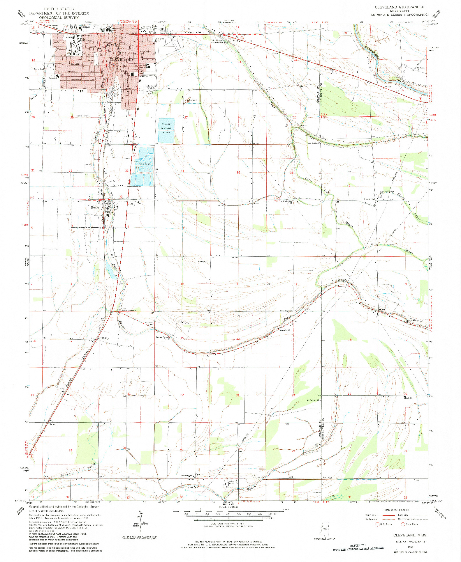 USGS 1:24000-SCALE QUADRANGLE FOR CLEVELAND, MS 1966