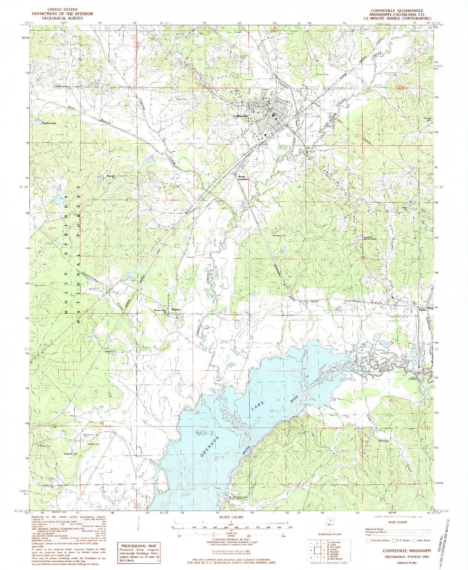 USGS 1:24000-SCALE QUADRANGLE FOR COFFEEVILLE, MS 1983