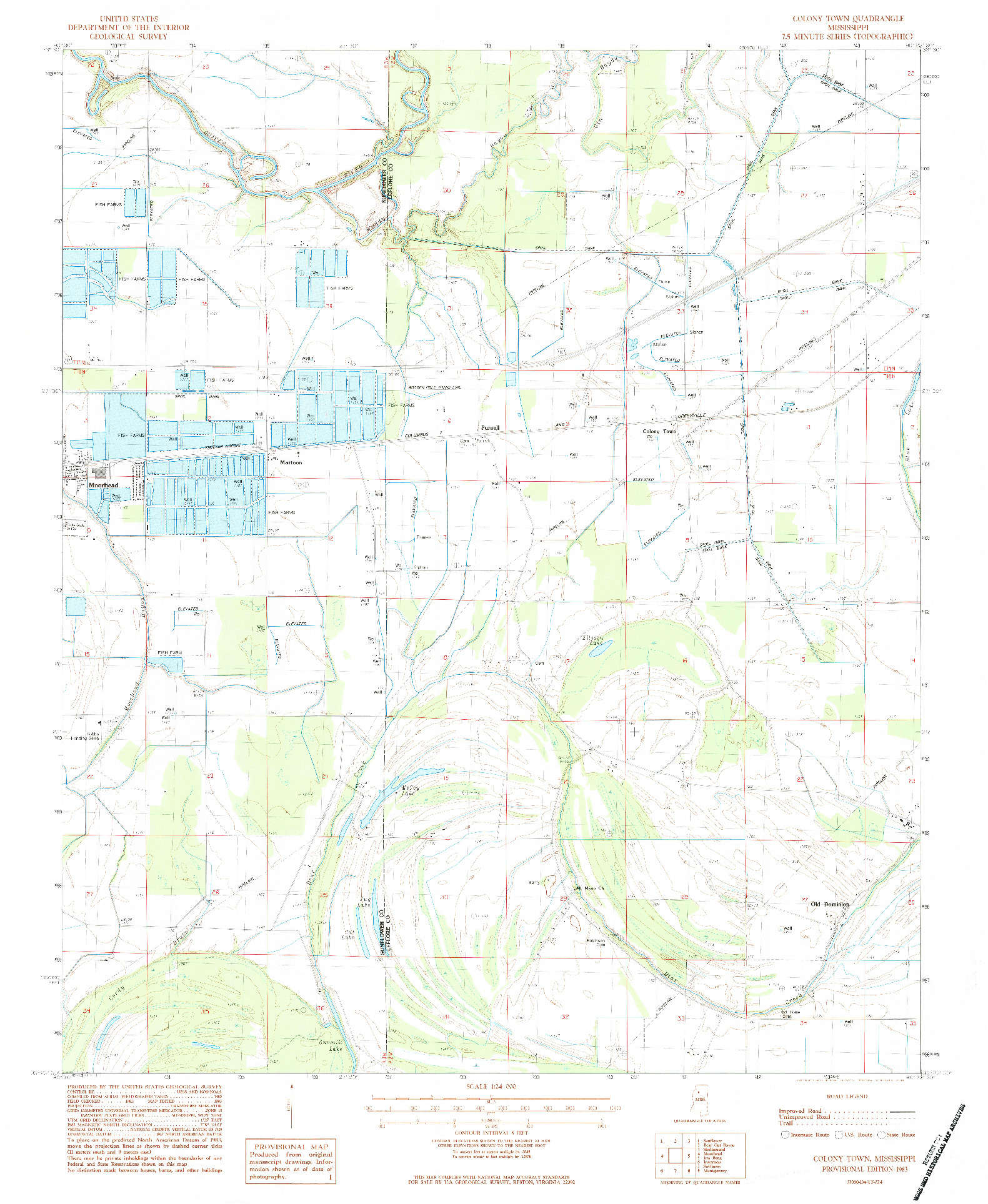 USGS 1:24000-SCALE QUADRANGLE FOR COLONY TOWN, MS 1983