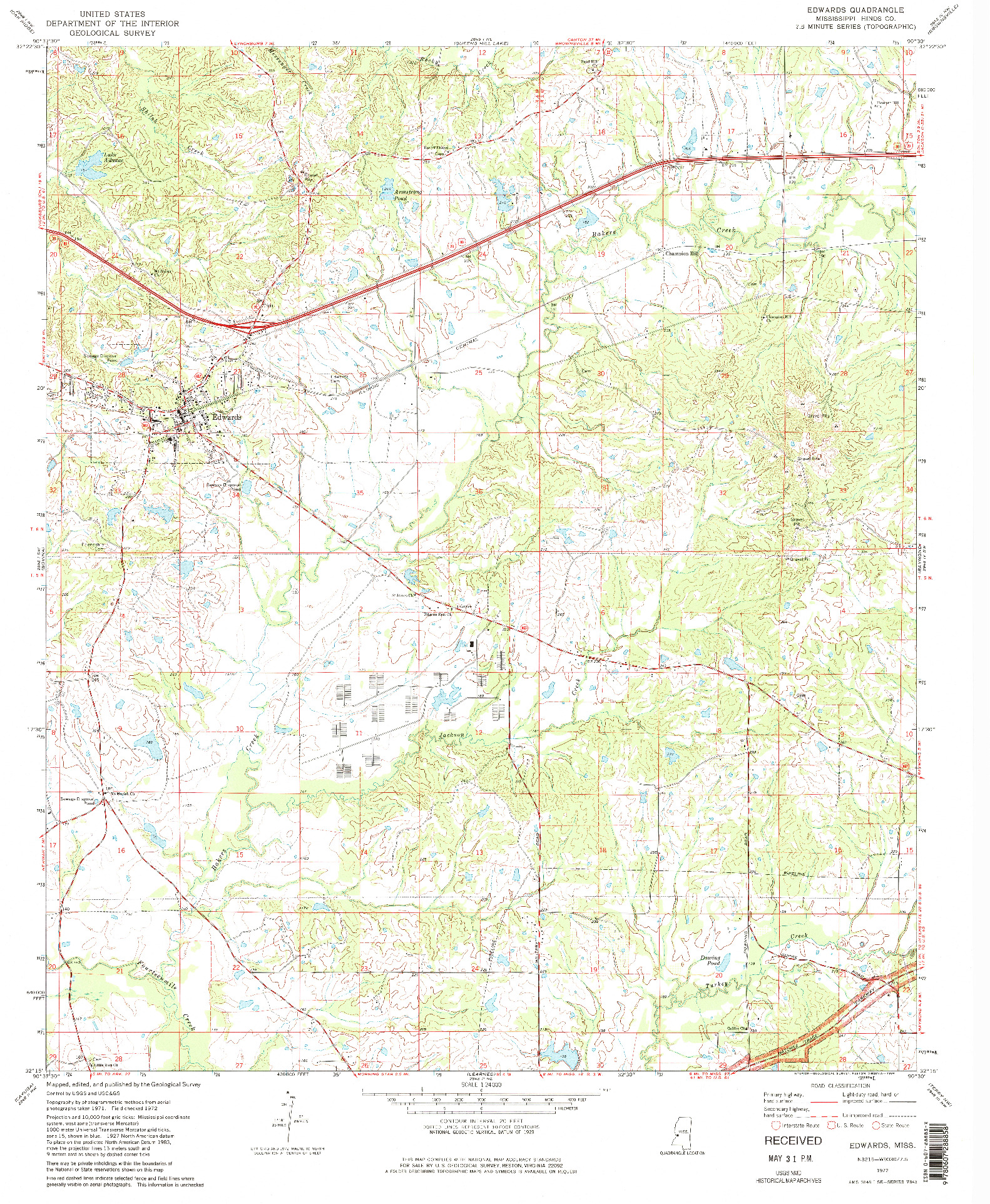 USGS 1:24000-SCALE QUADRANGLE FOR EDWARDS, MS 1972