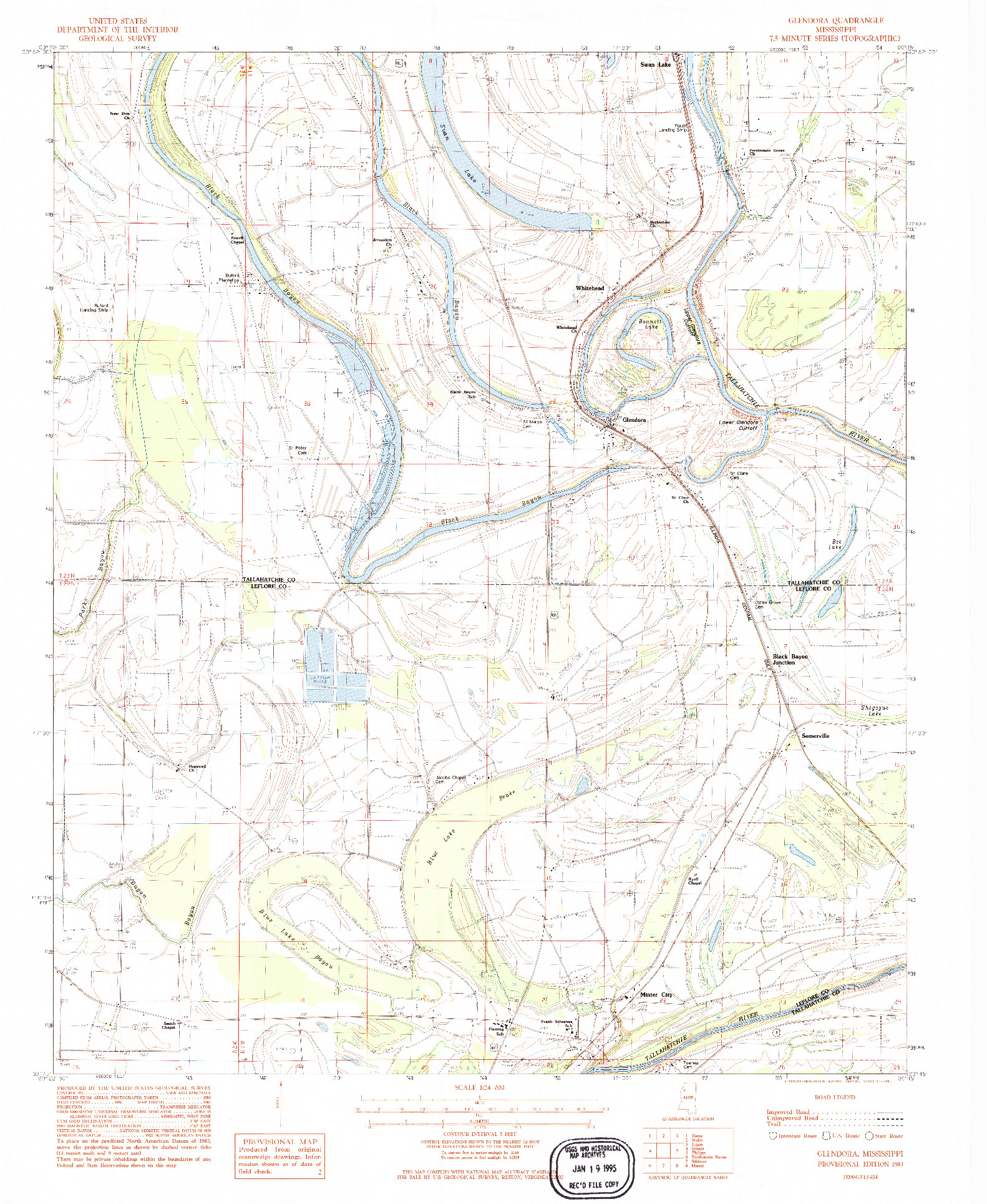 USGS 1:24000-SCALE QUADRANGLE FOR GLENDORA, MS 1983