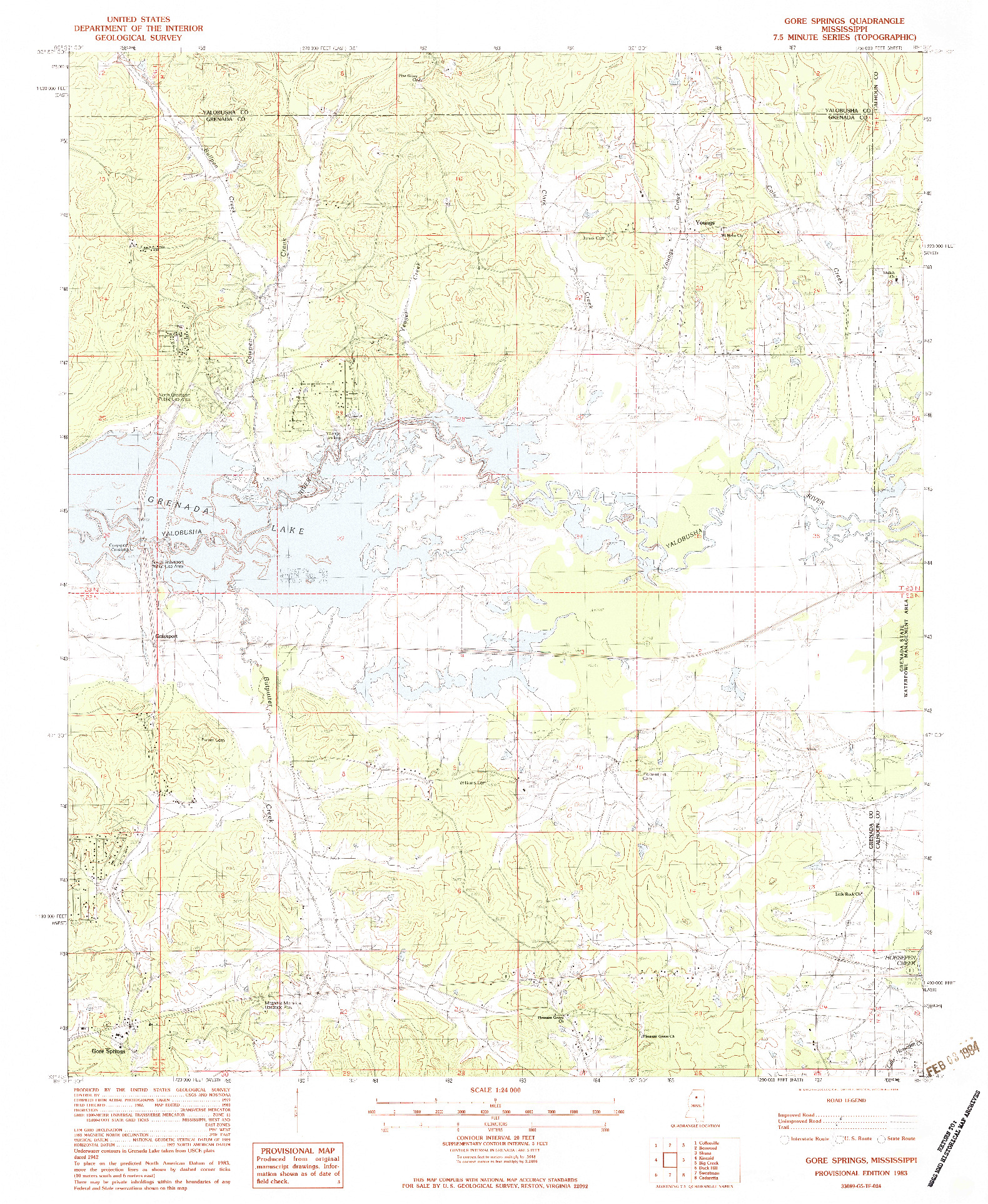 USGS 1:24000-SCALE QUADRANGLE FOR GORE SPRINGS, MS 1983
