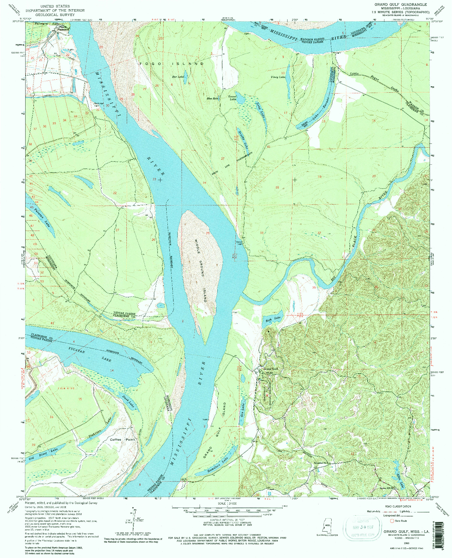 USGS 1:24000-SCALE QUADRANGLE FOR GRAND GULF, MS 1963