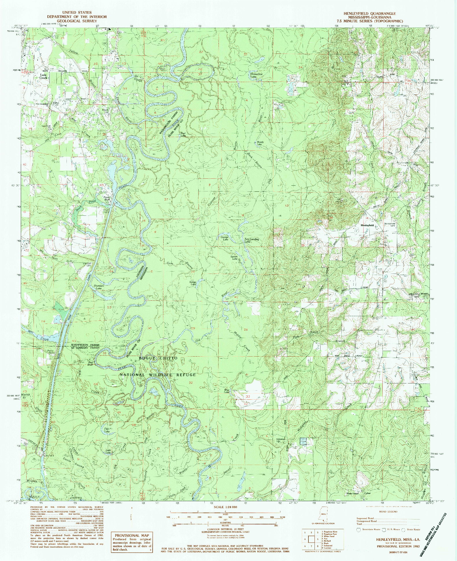 USGS 1:24000-SCALE QUADRANGLE FOR HENLEYFIELD, MS 1983