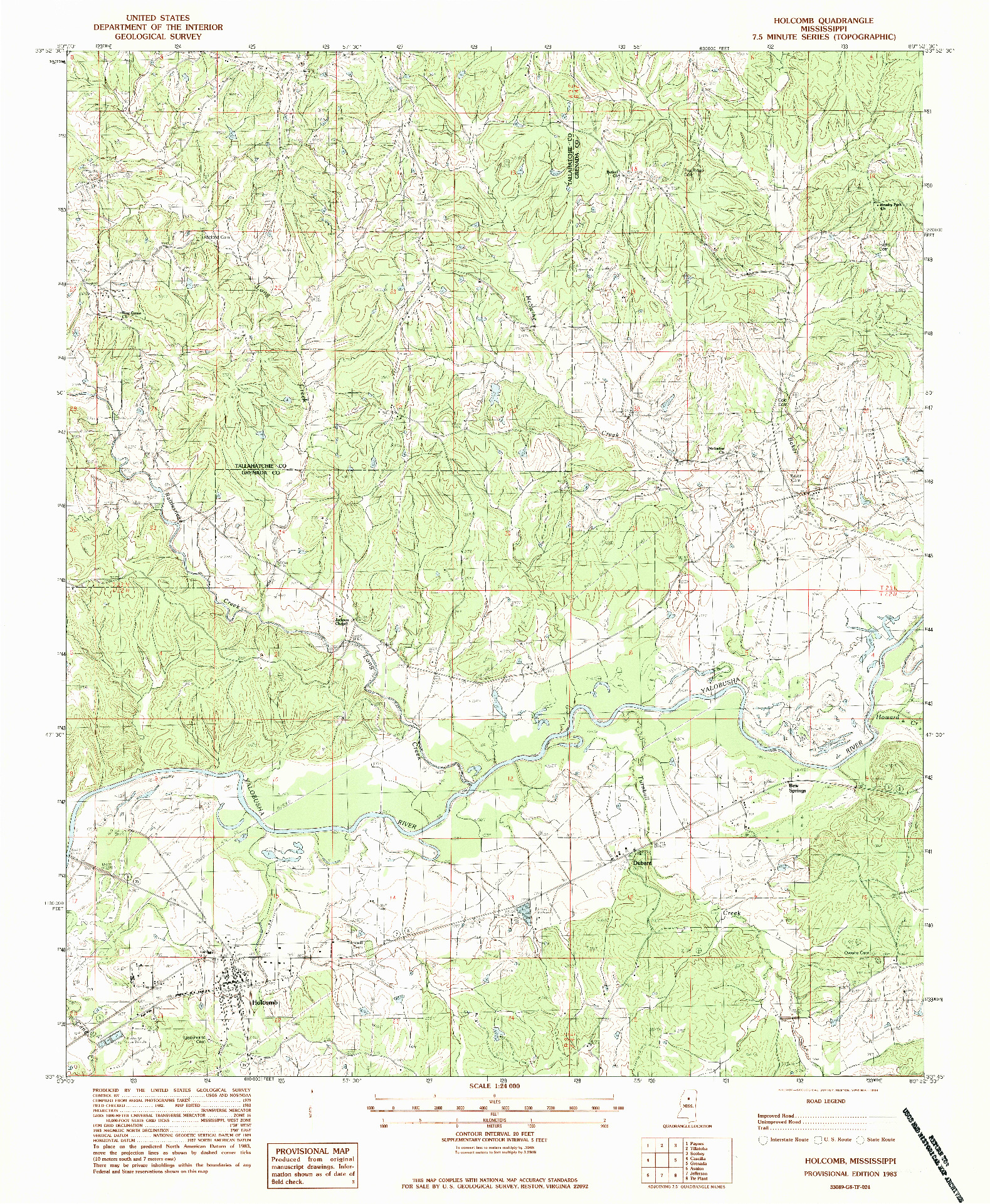 USGS 1:24000-SCALE QUADRANGLE FOR HOLCOMB, MS 1983