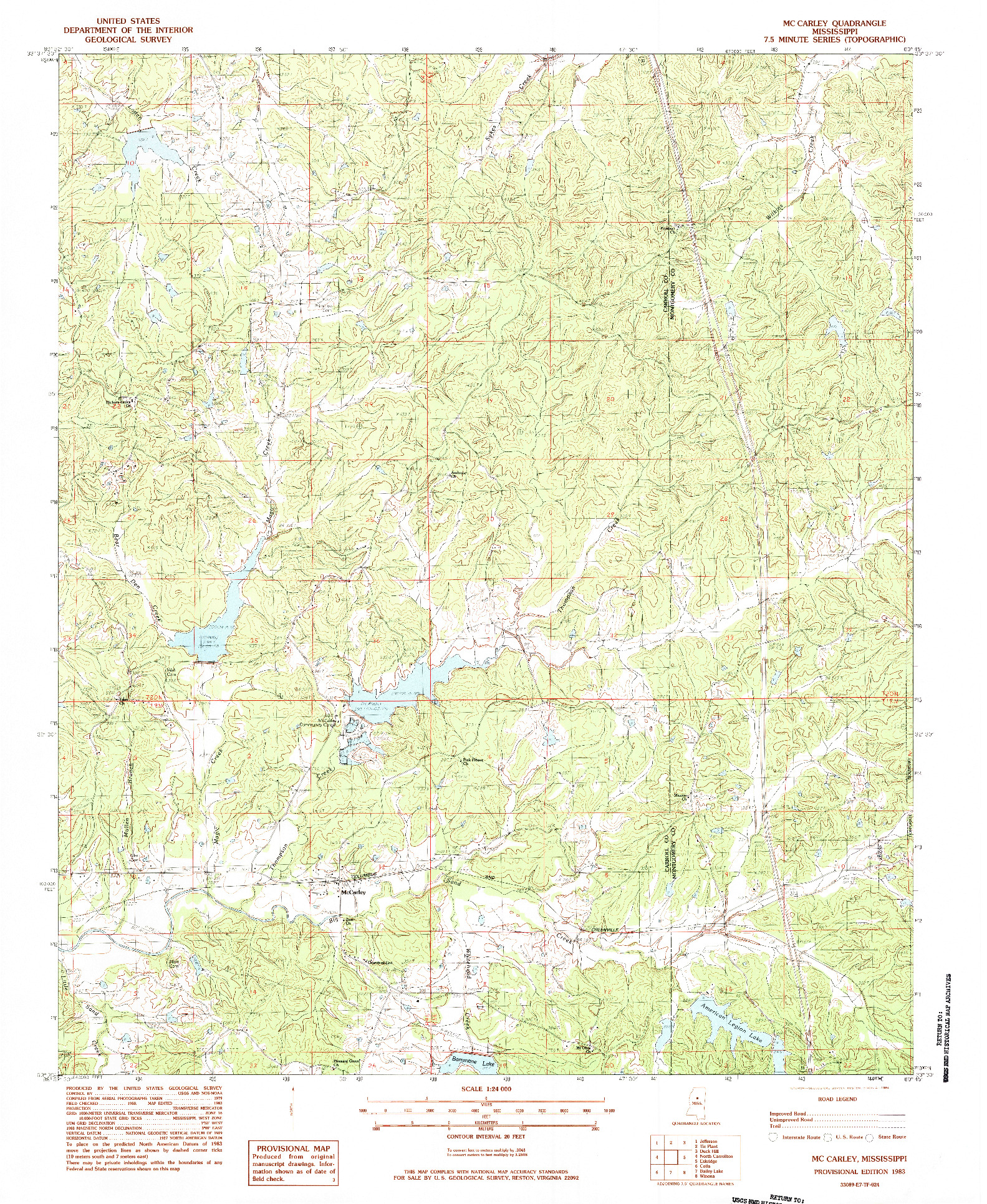 USGS 1:24000-SCALE QUADRANGLE FOR MCCARLEY, MS 1983