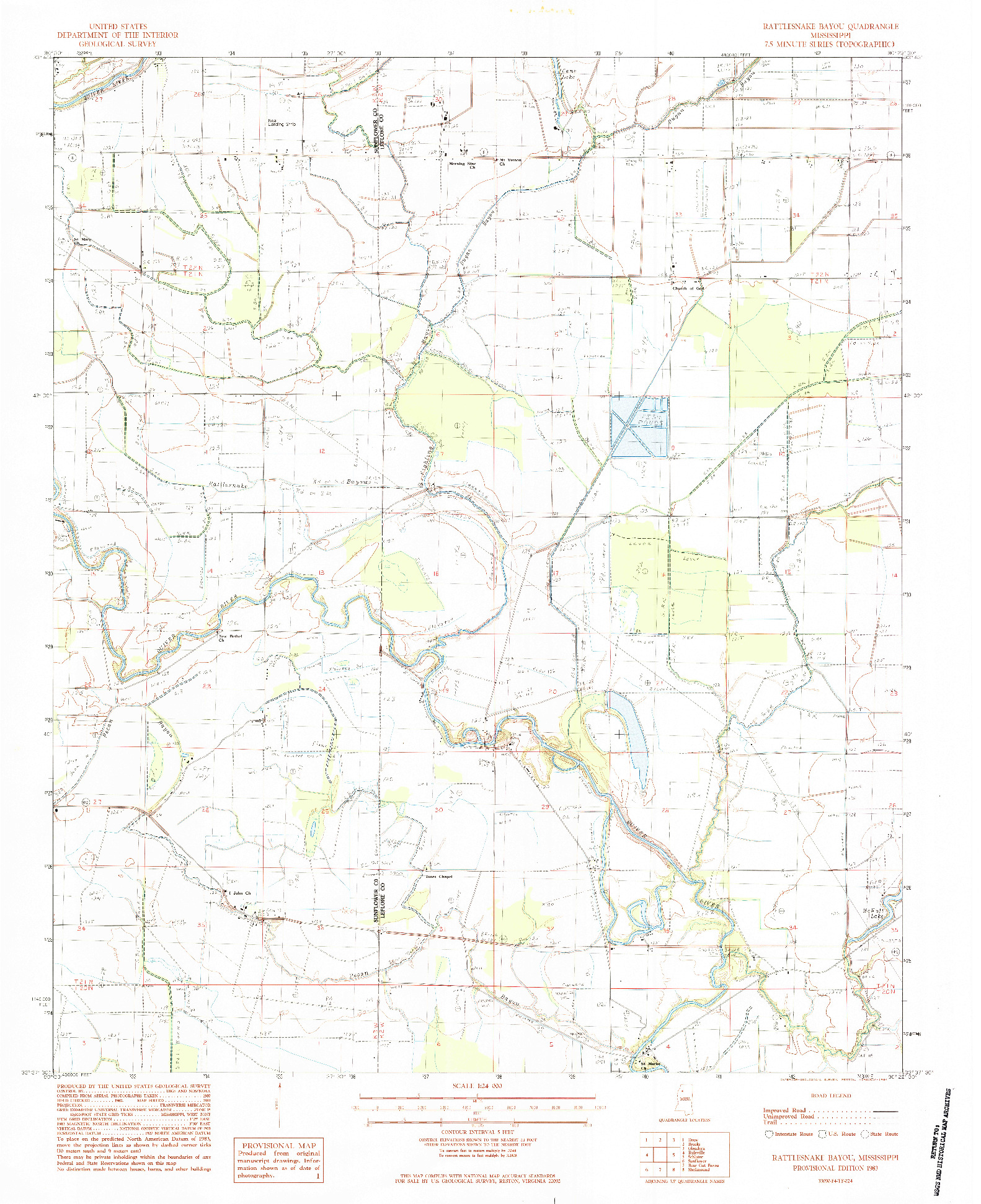 USGS 1:24000-SCALE QUADRANGLE FOR RATTLESNAKE BAYOU, MS 1983