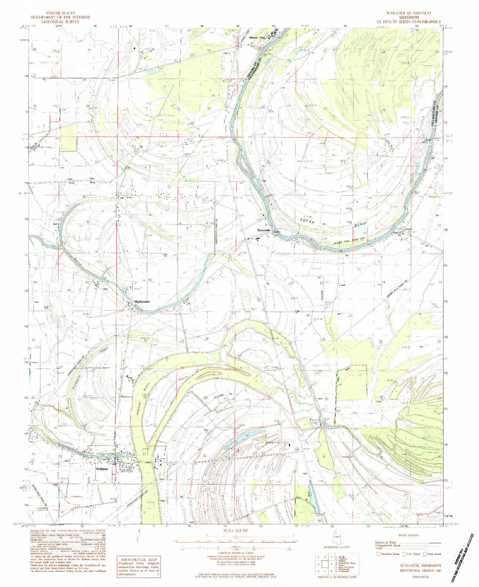 USGS 1:24000-SCALE QUADRANGLE FOR SCHLATER, MS 1983