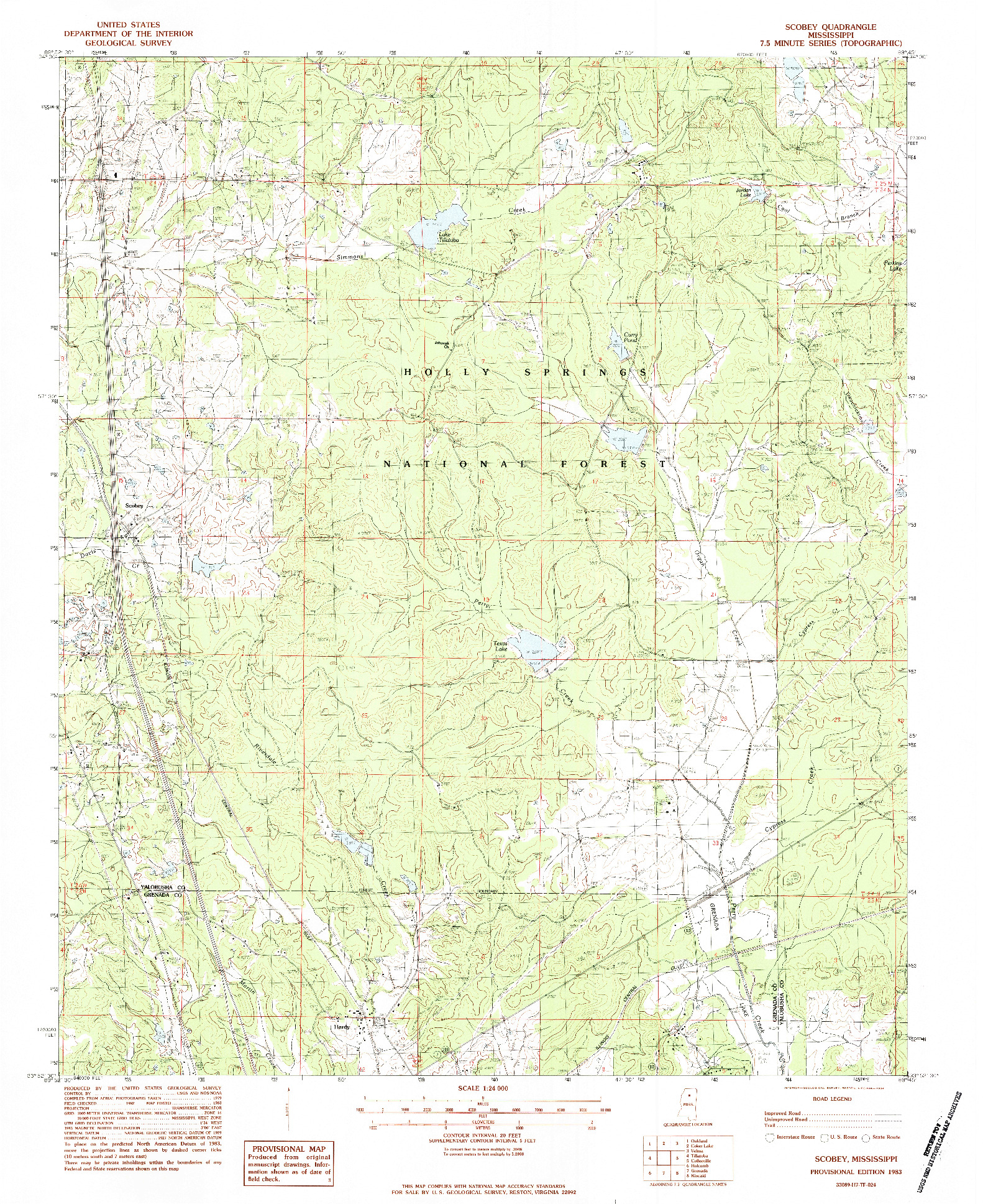 USGS 1:24000-SCALE QUADRANGLE FOR SCOBEY, MS 1983