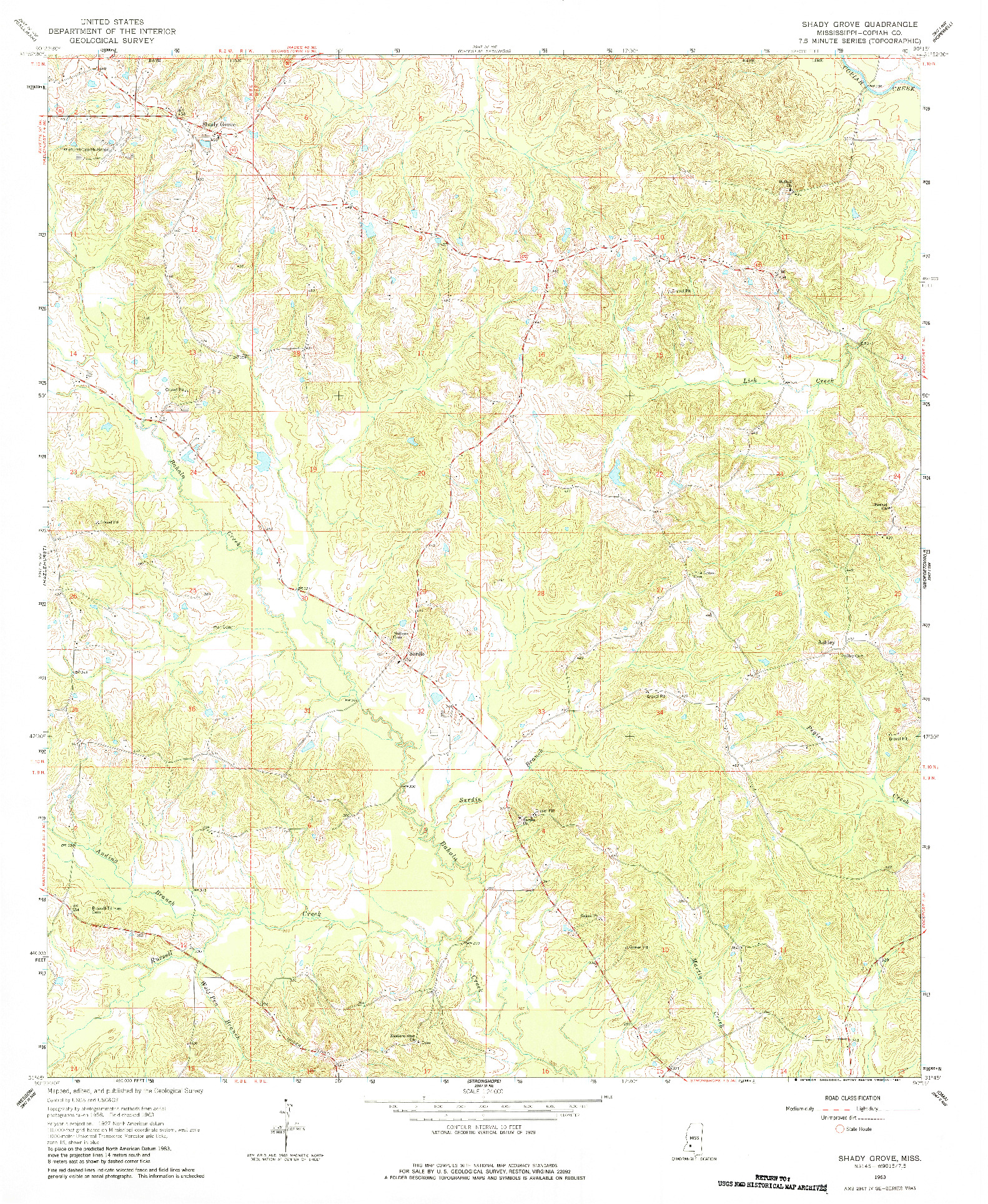USGS 1:24000-SCALE QUADRANGLE FOR SHADY GROVE, MS 1963