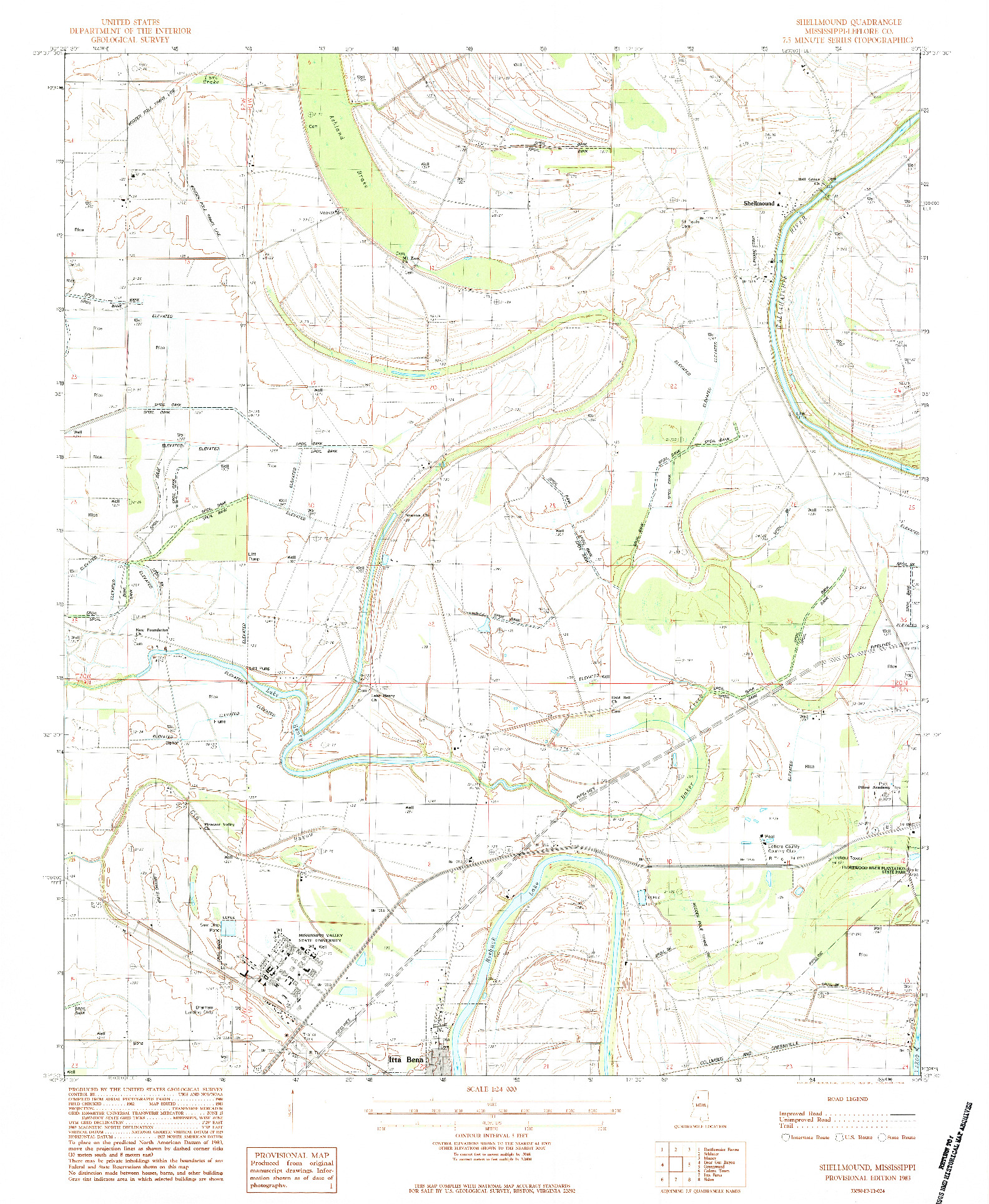 USGS 1:24000-SCALE QUADRANGLE FOR SHELLMOUND, MS 1983