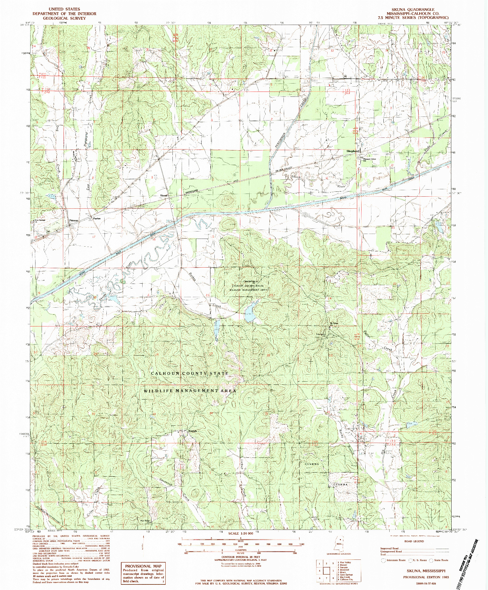 USGS 1:24000-SCALE QUADRANGLE FOR SKUNA, MS 1983