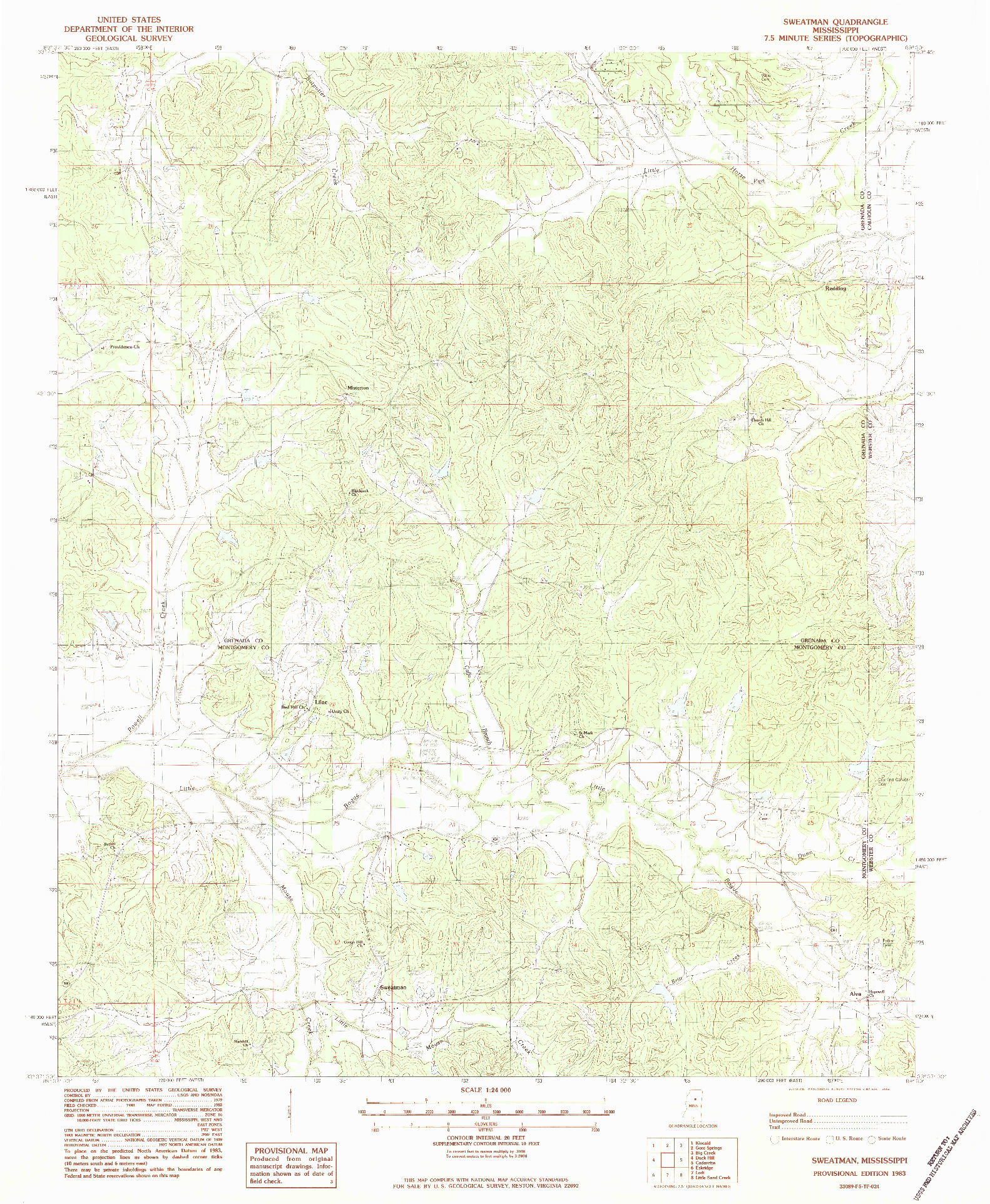 USGS 1:24000-SCALE QUADRANGLE FOR SWEATMAN, MS 1983