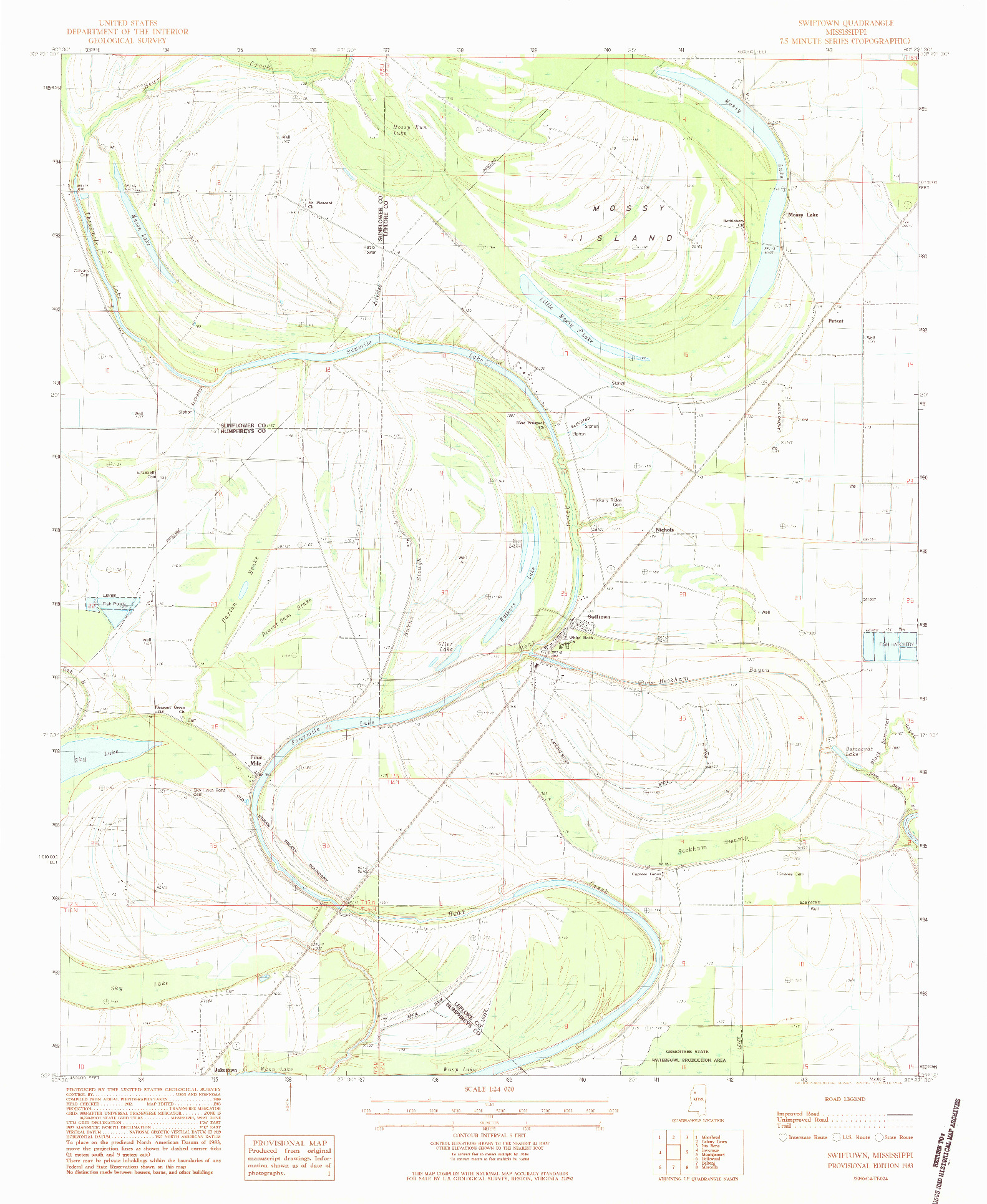 USGS 1:24000-SCALE QUADRANGLE FOR SWIFTOWN, MS 1983