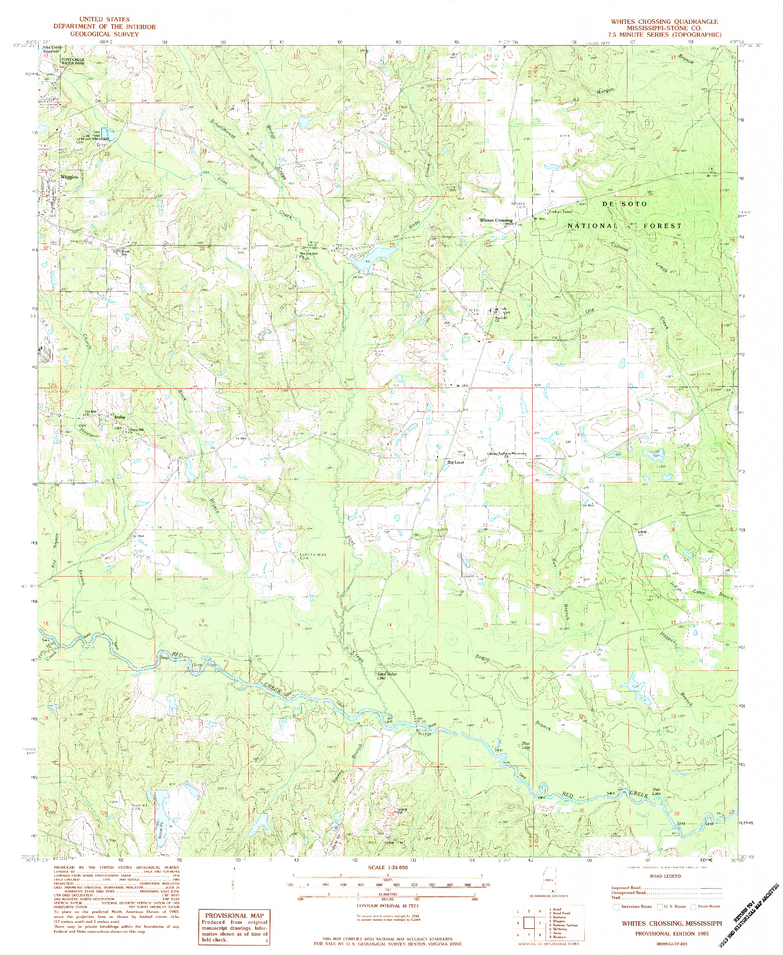 USGS 1:24000-SCALE QUADRANGLE FOR WHITES CROSSING, MS 1983