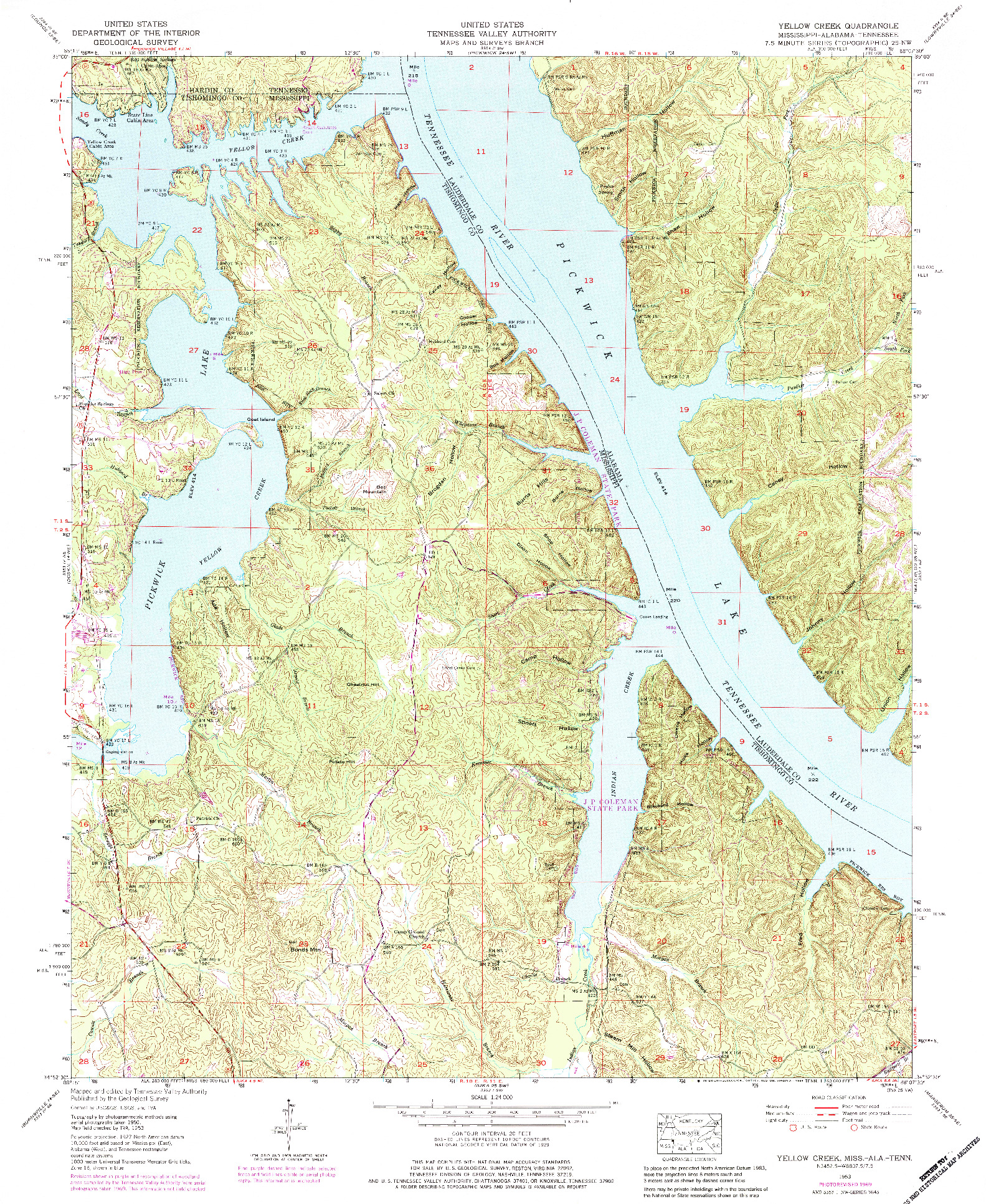 USGS 1:24000-SCALE QUADRANGLE FOR YELLOW CREEK, MS 1953