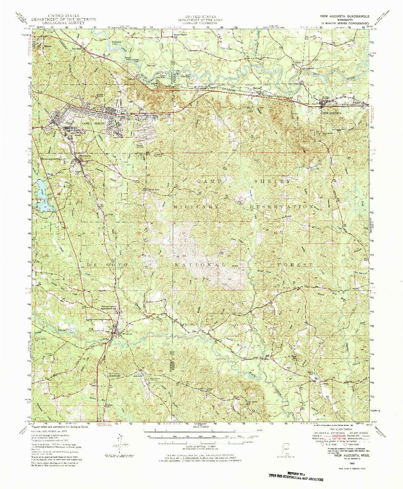 USGS 1:62500-SCALE QUADRANGLE FOR NEW AUGUSTA, MS 1947