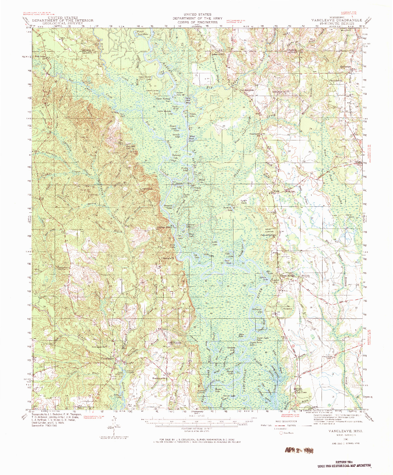 USGS 1:62500-SCALE QUADRANGLE FOR VANCLEAVE, MS 1941