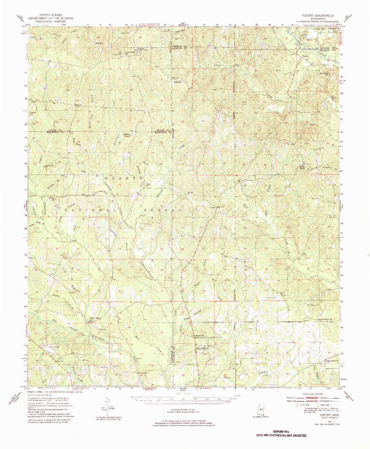 USGS 1:62500-SCALE QUADRANGLE FOR VESTRY, MS 1954