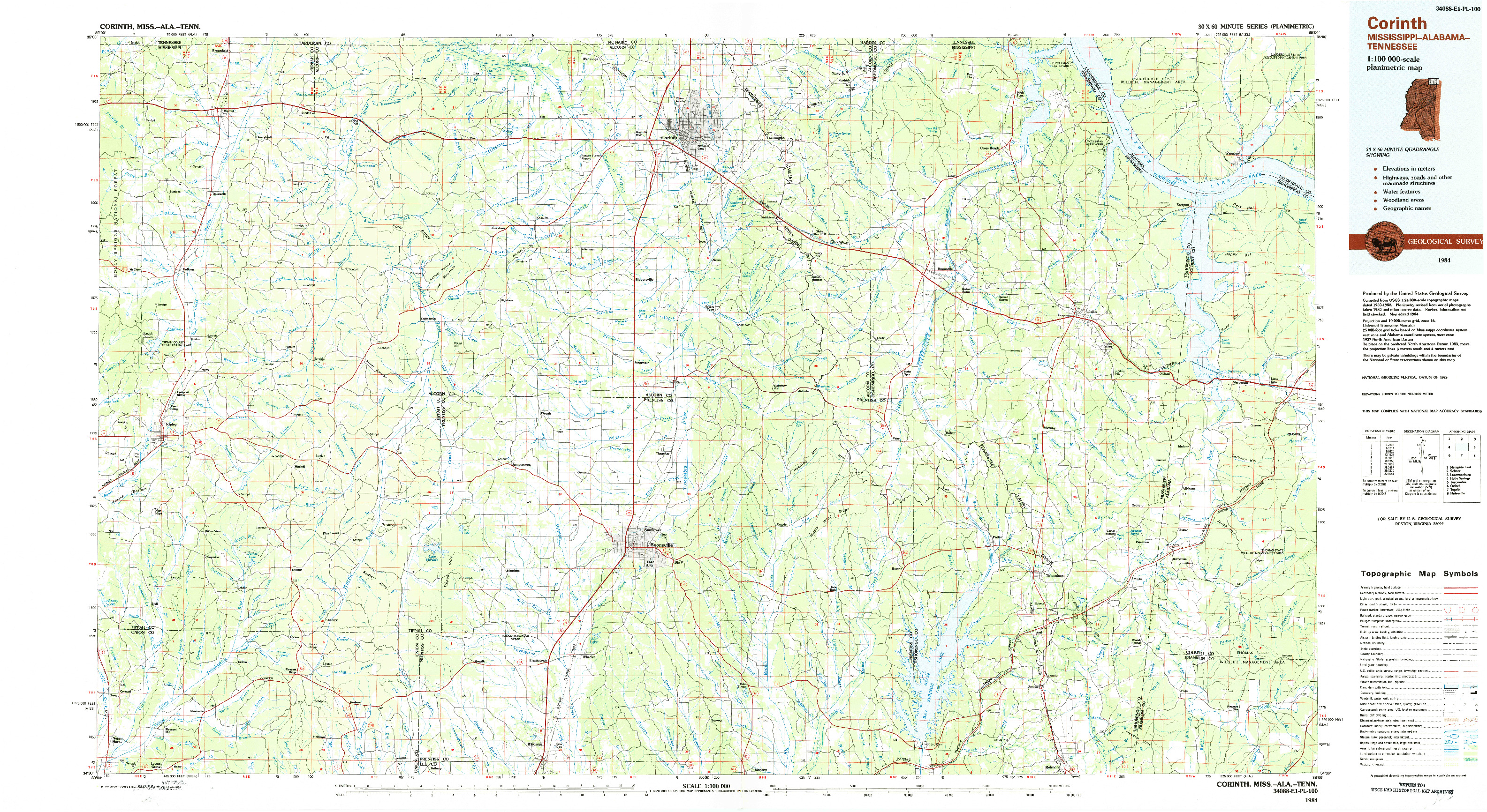 USGS 1:100000-SCALE QUADRANGLE FOR CORINTH, MS 1984