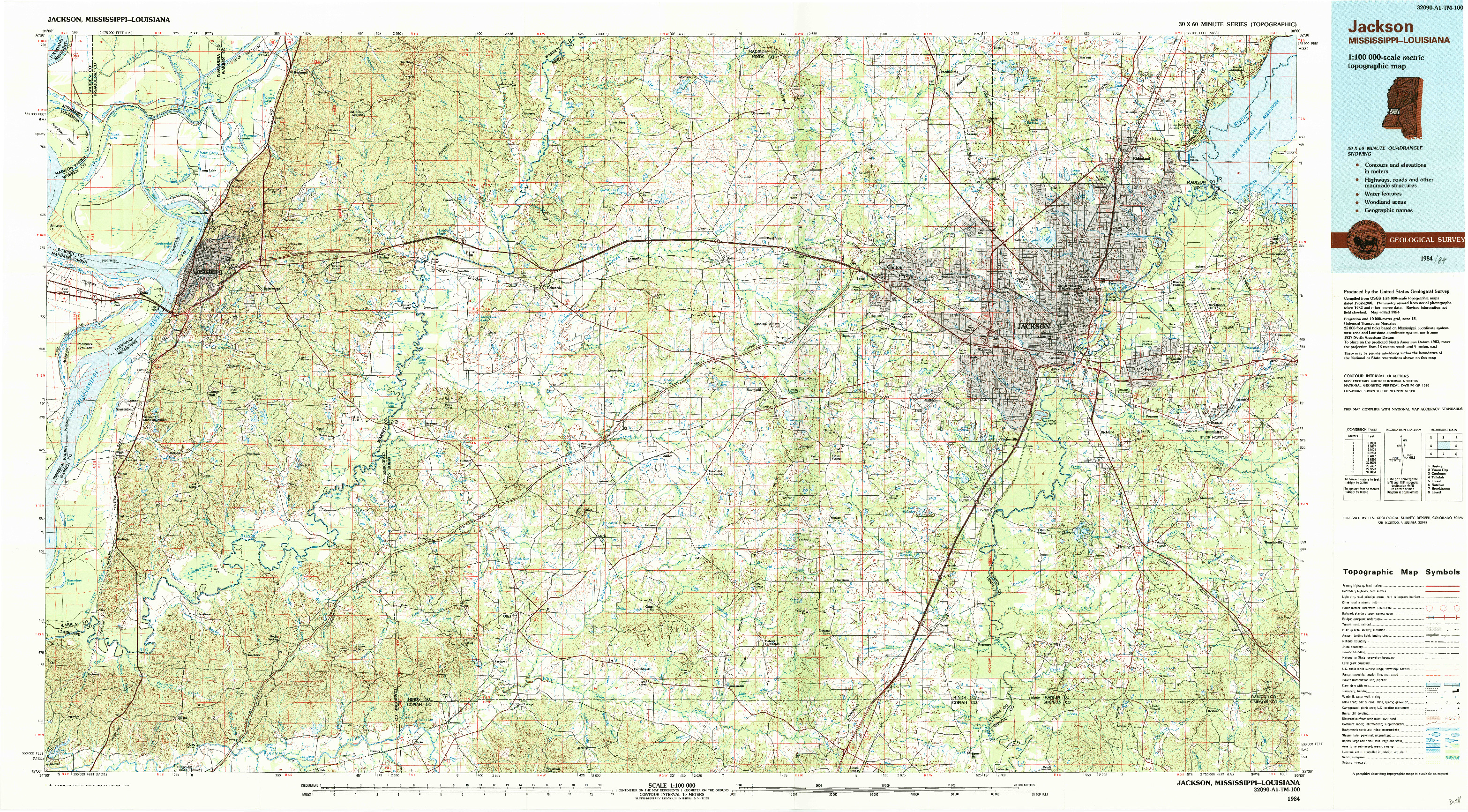 USGS 1:100000-SCALE QUADRANGLE FOR JACKSON, MS 1984