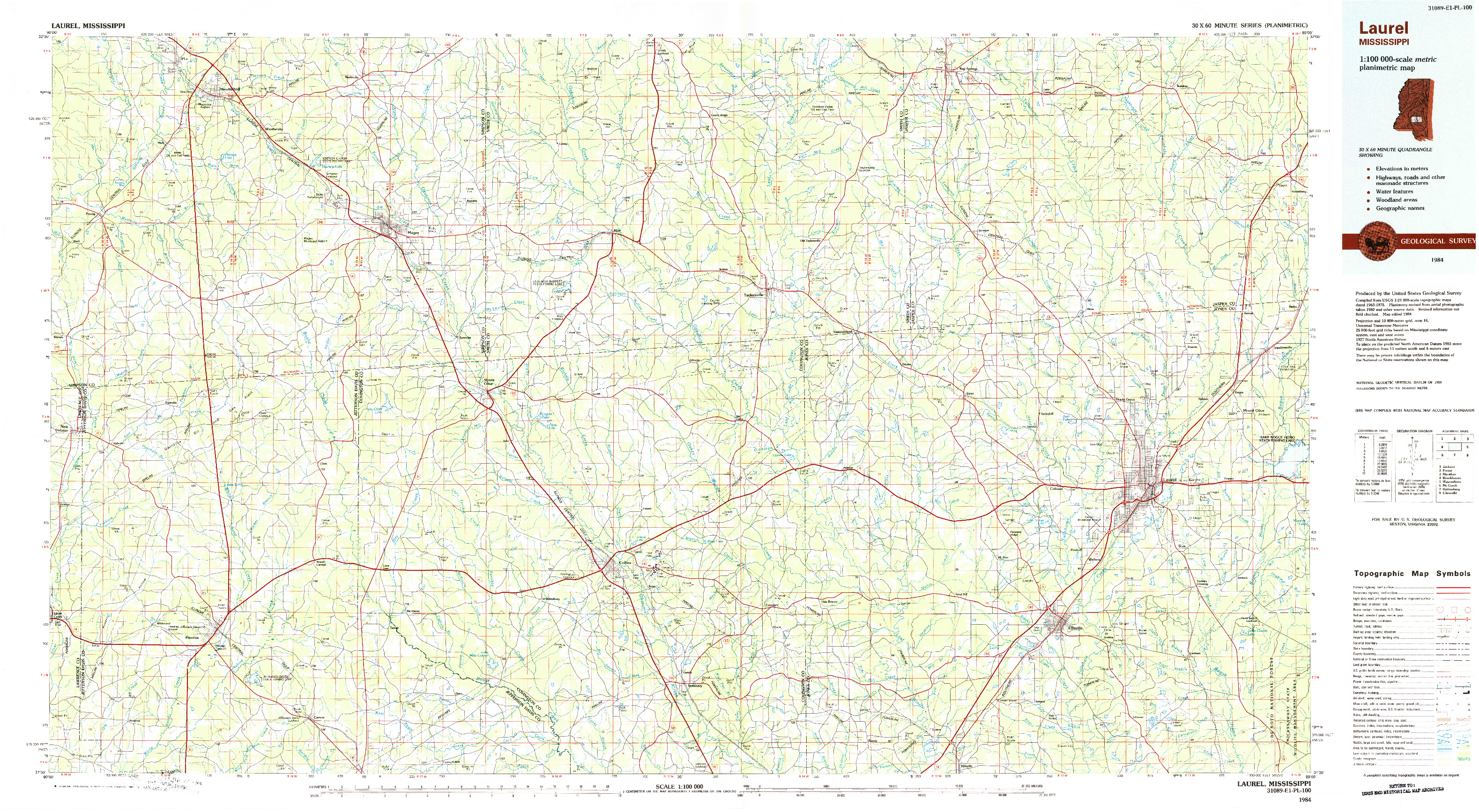 USGS 1:100000-SCALE QUADRANGLE FOR LAUREL, MS 1984