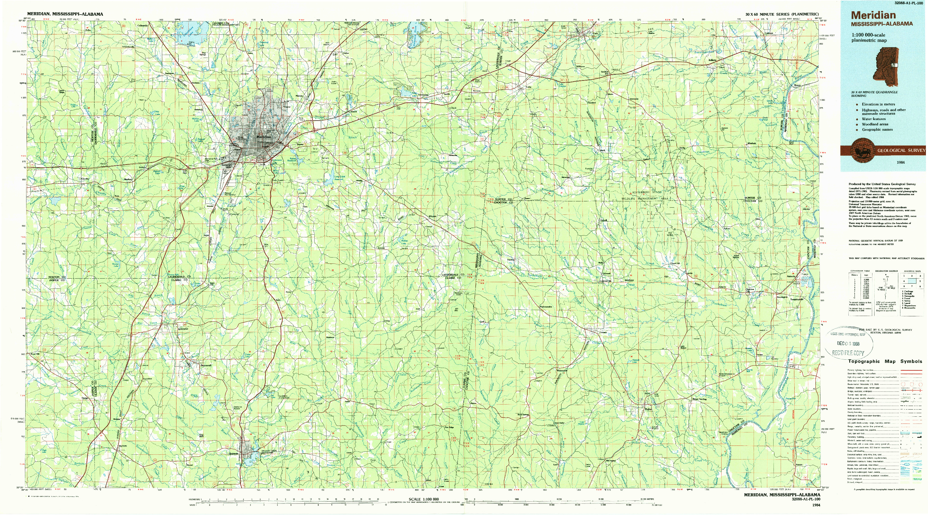 USGS 1:100000-SCALE QUADRANGLE FOR MERIDIAN, MS 1984