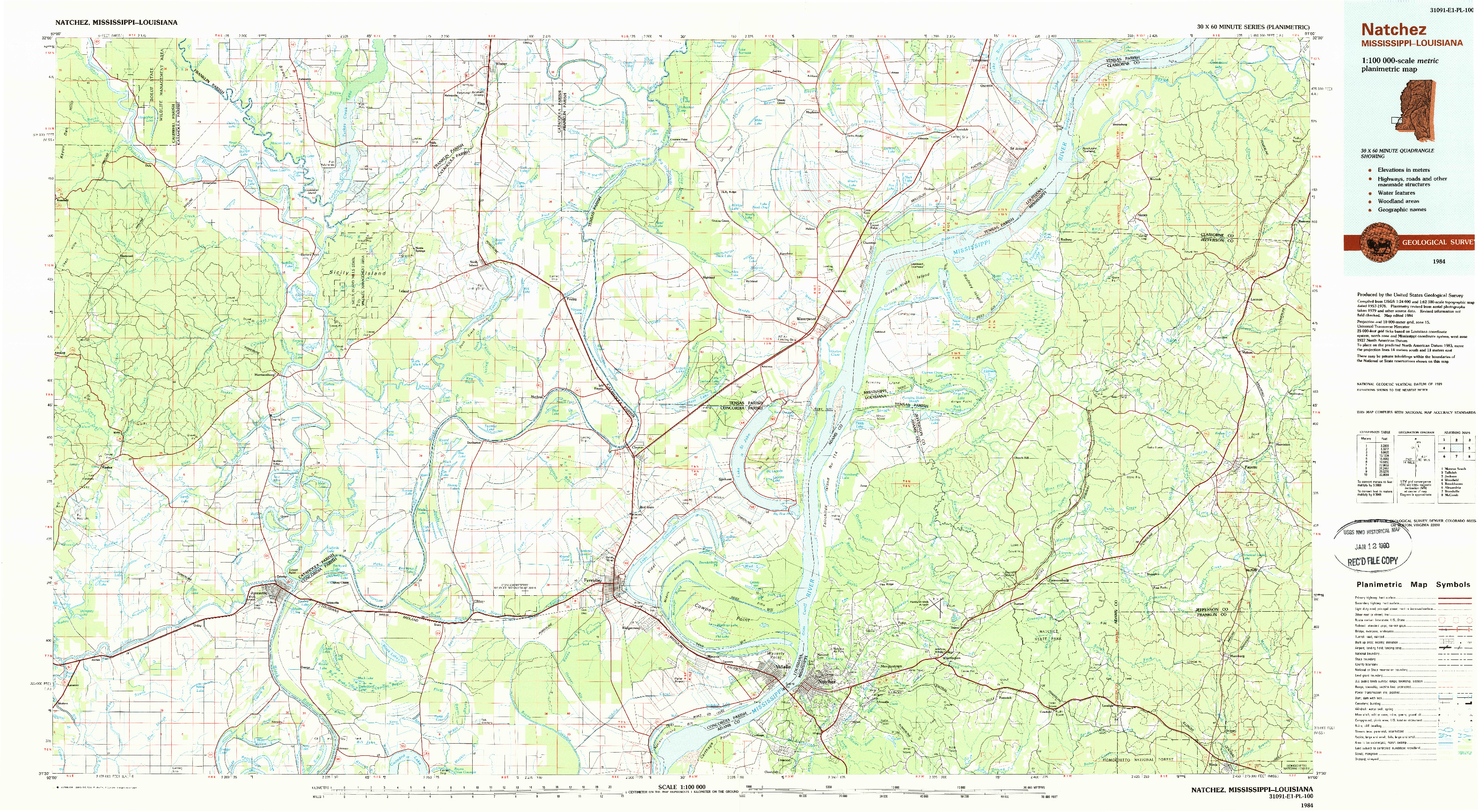 USGS 1:100000-SCALE QUADRANGLE FOR NATCHEZ, MS 1984